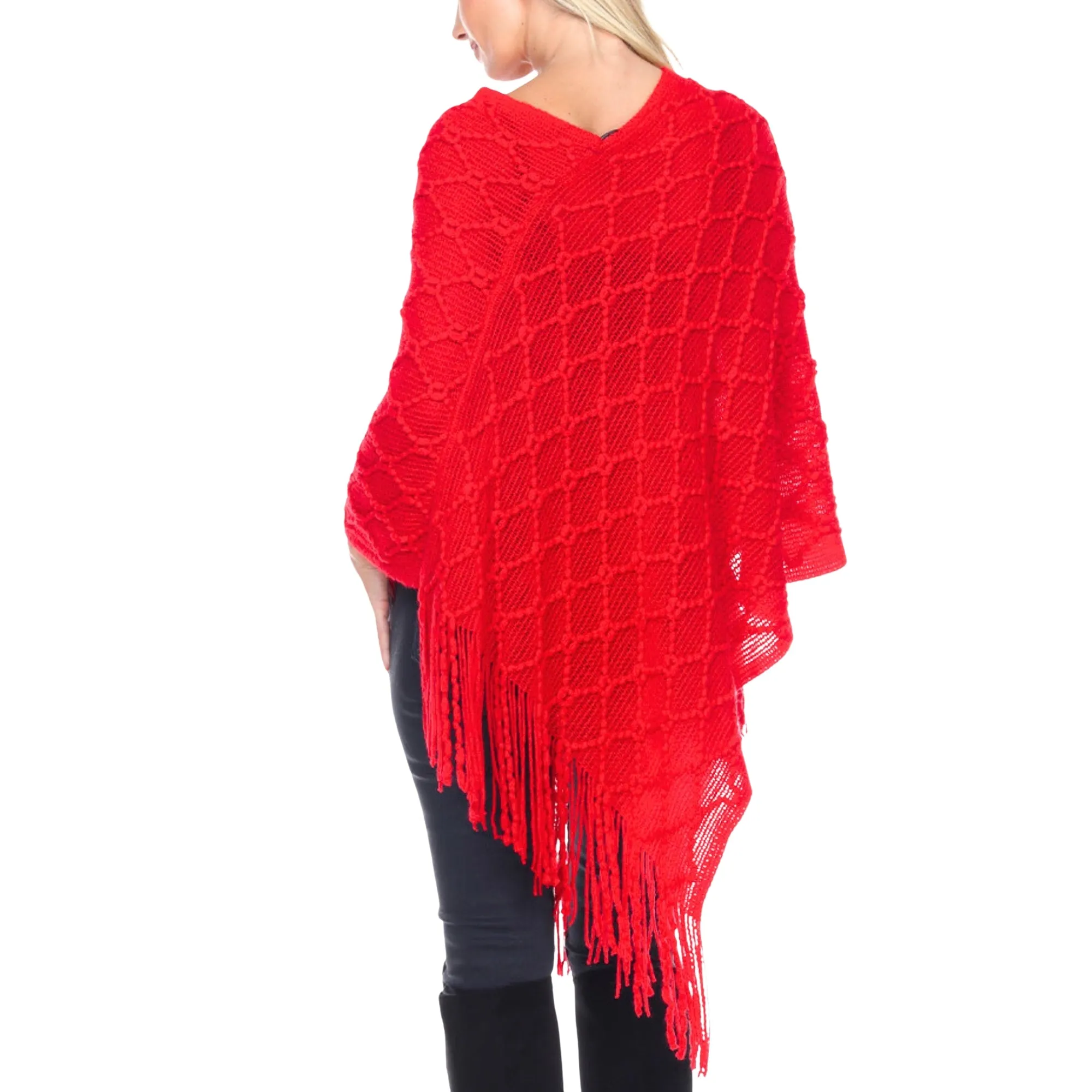 Women's Open Knit Fringe Poncho - Red sold by Dress Barn product image thumbnail 3