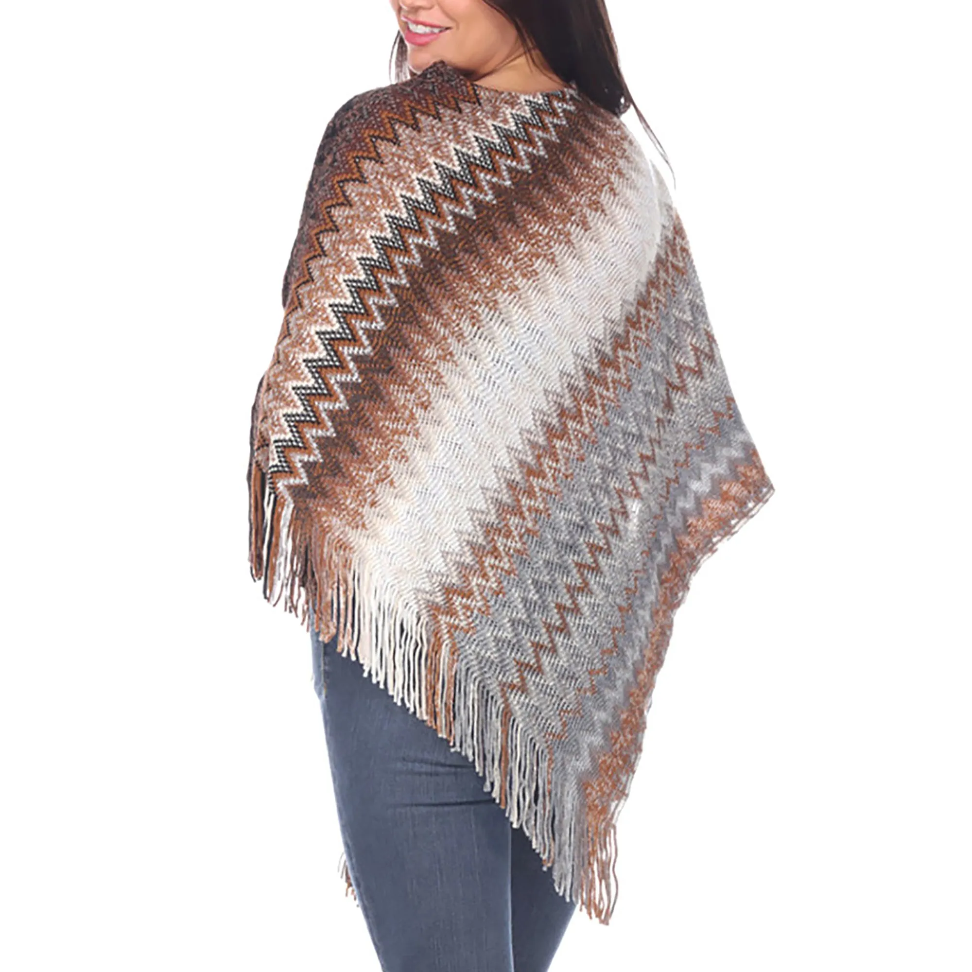 Women's Chevron Knit Fringed Hem Poncho - Brown sold by Dress Barn product image thumbnail 2