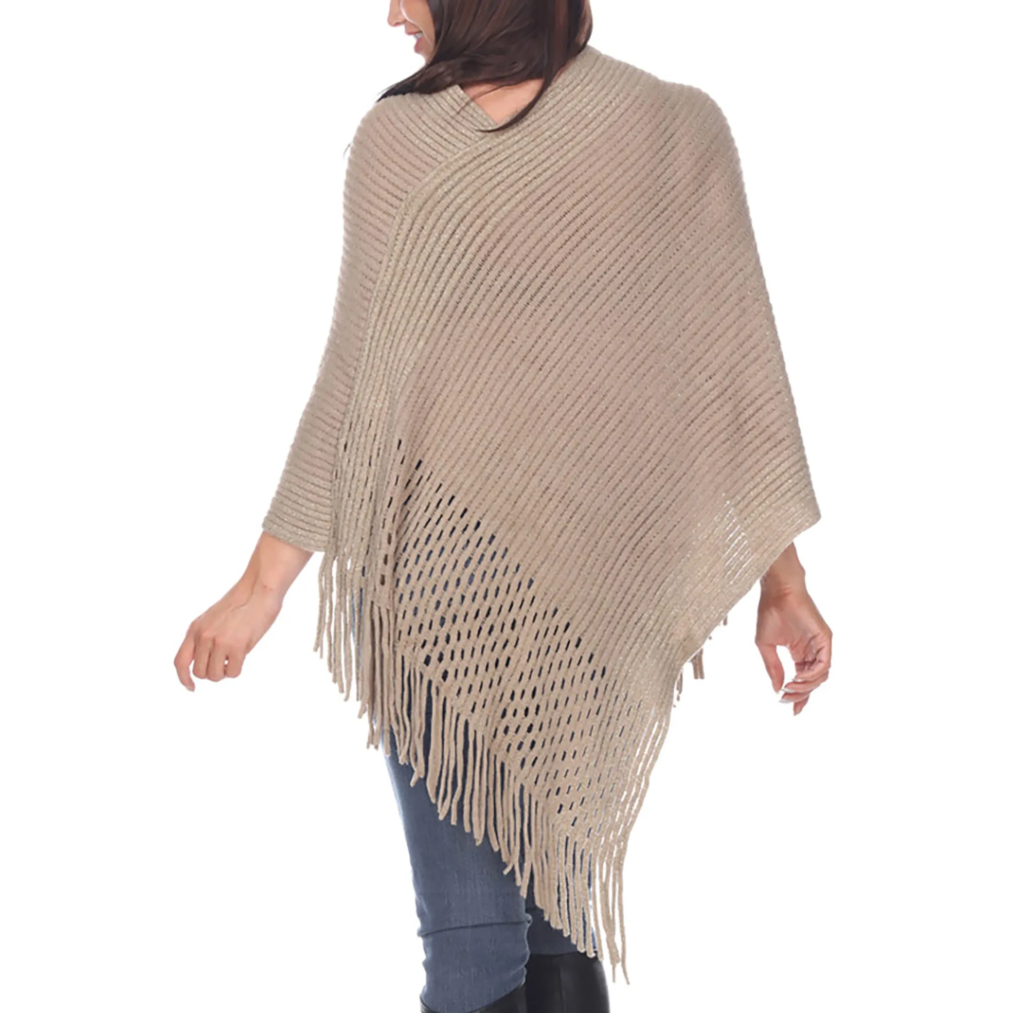 Women's Cable Knit Poncho with Fringe Trim - Brown sold by Dress Barn product image thumbnail 3