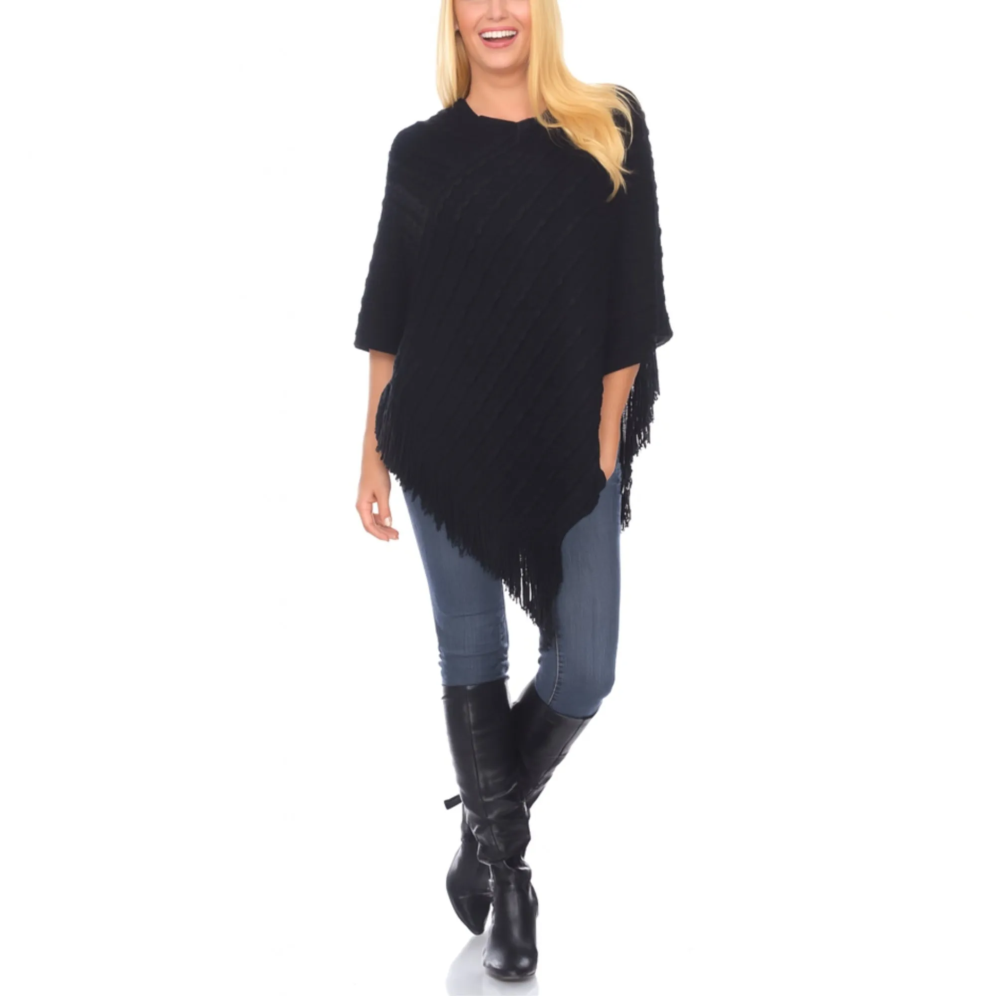 Women's Lightweight Textured Knit Poncho - Black sold by Dress Barn product image thumbnail 4