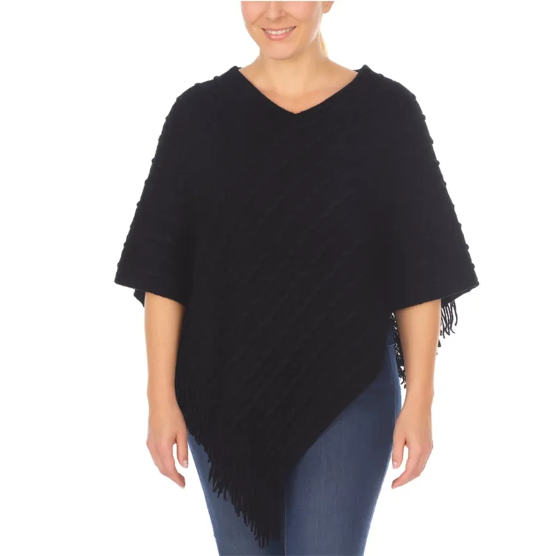 Women's Lightweight Textured Knit Poncho - Black sold by Dress Barn