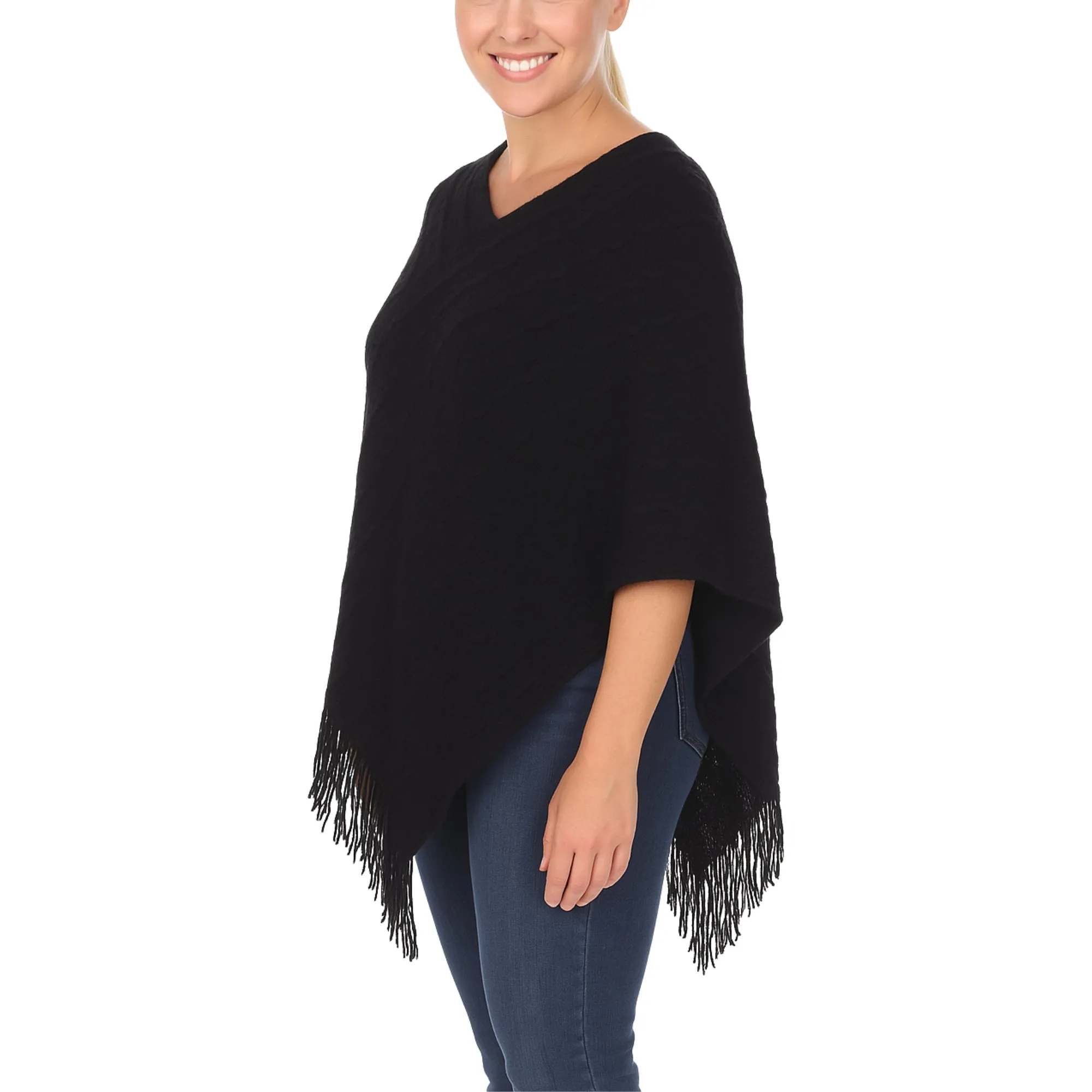 Women's Lightweight Textured Knit Poncho - Black sold by Dress Barn product image thumbnail 2
