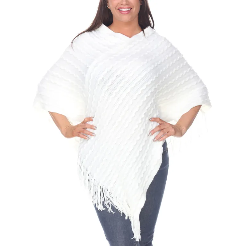 Women's Lightweight Textured Knit Poncho - White sold by Dress Barn
