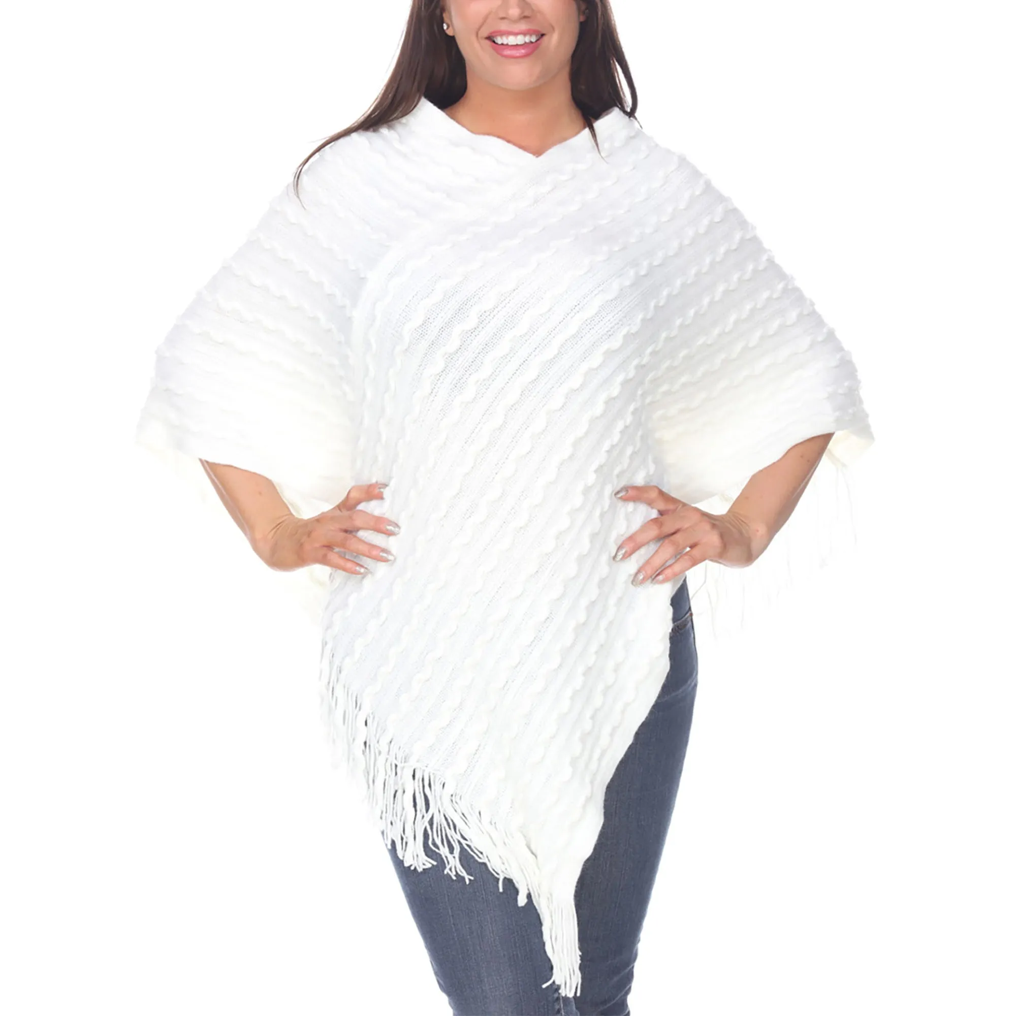 Women's Lightweight Textured Knit Poncho - White sold by Dress Barn
