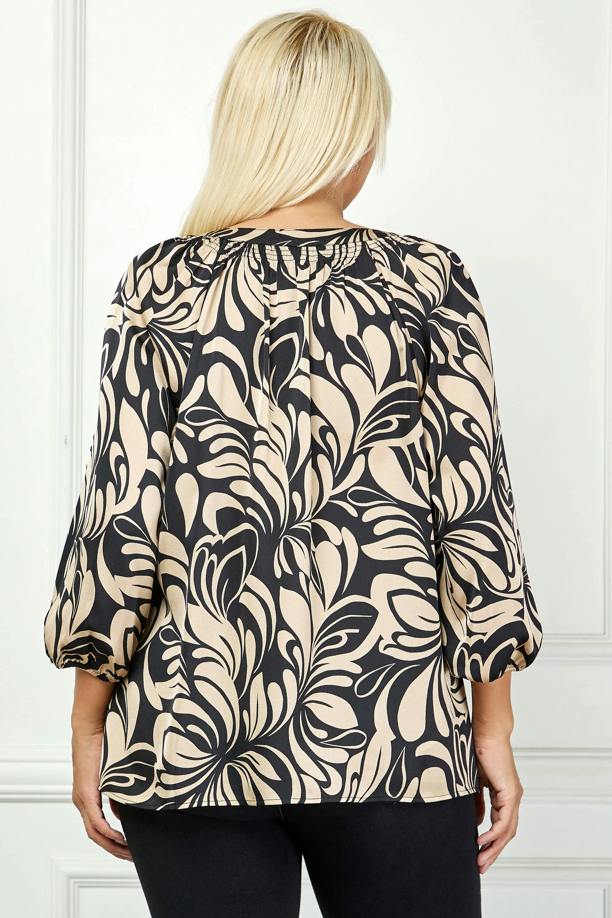 3/4 Elastic Cuff Sleeve Mandarin Collar Popover Blouse in Tan - Plus sold by Dress Barn product image thumbnail 4