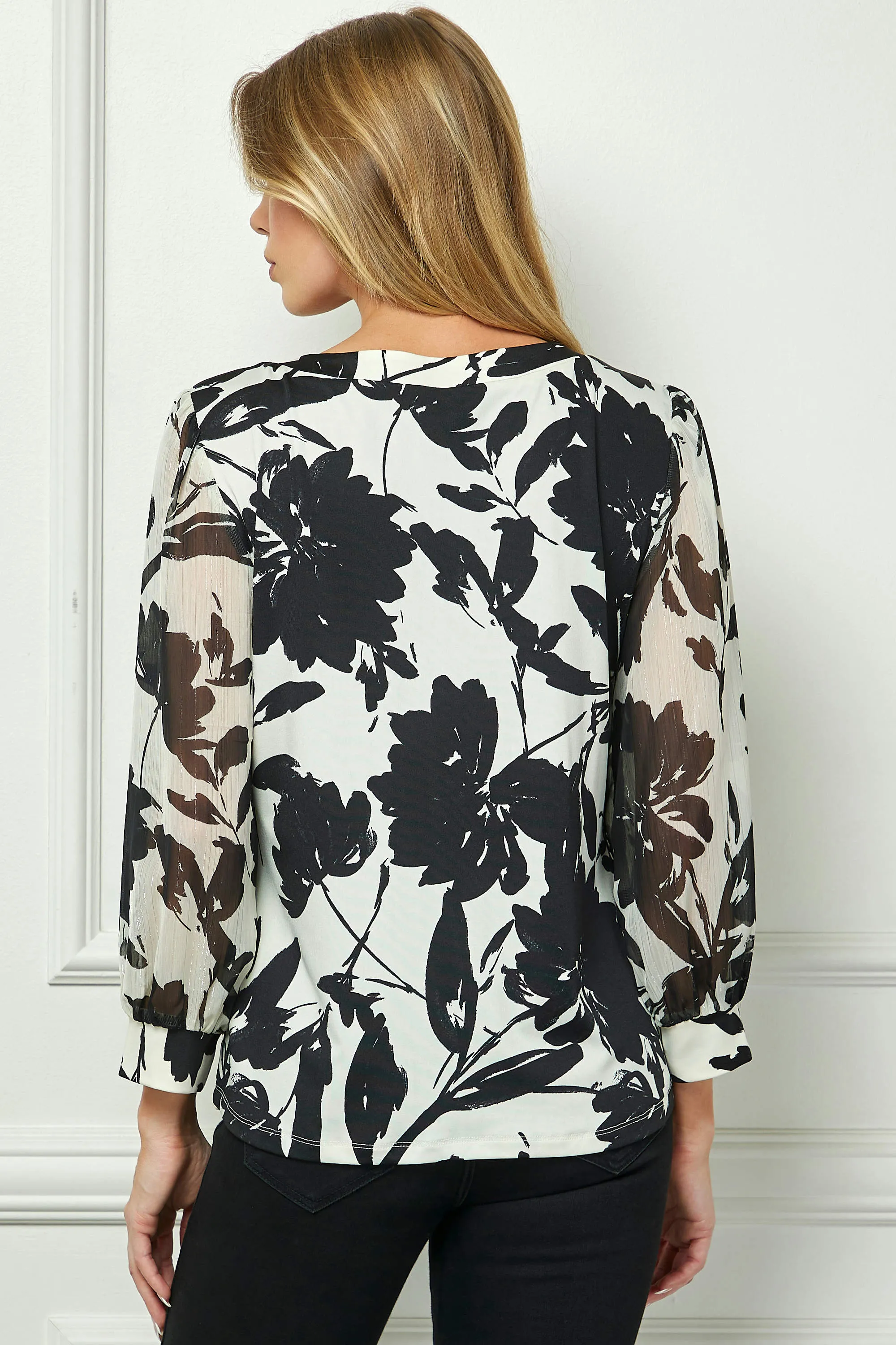 3/4 Sleeve Cutout Trim Mix Media Blouse in Ivory sold by Dress Barn product image thumbnail 4