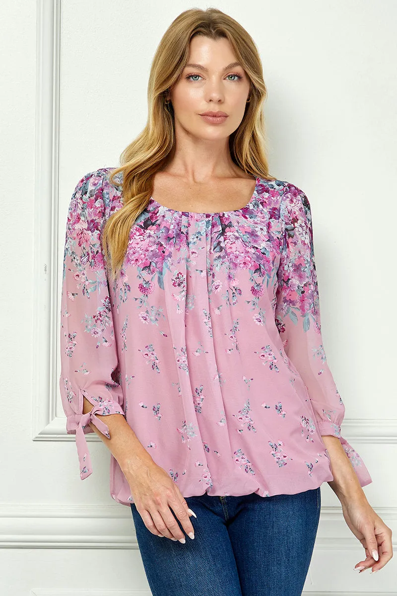 3/4 Tie Sleeve Pleat Neck Bubble Blouse in Pink sold by Dress Barn product image thumbnail 2