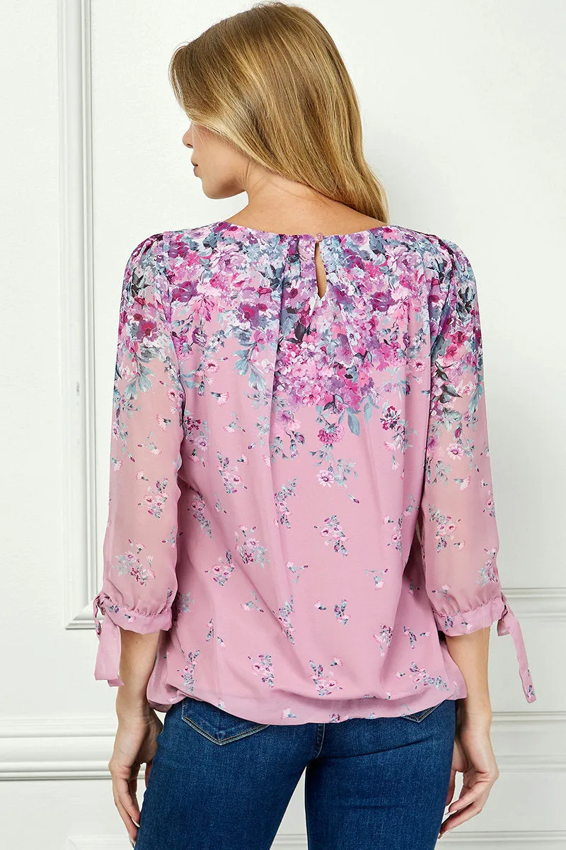 3/4 Tie Sleeve Pleat Neck Bubble Blouse in Pink sold by Dress Barn product image thumbnail 4