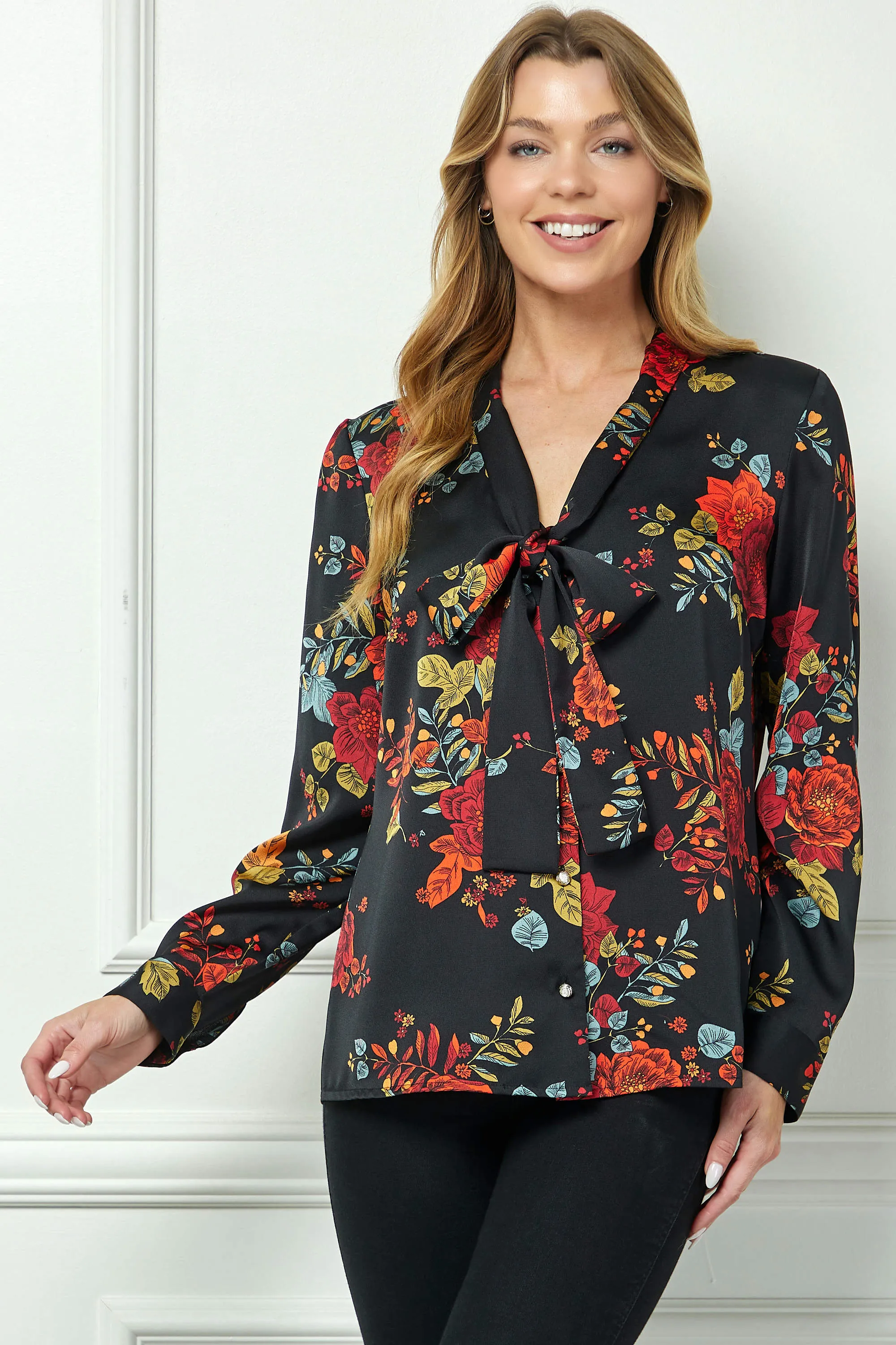Long Cuff Sleeve Tie Neck Button Blouse in Black sold by Dress Barn product image thumbnail 3