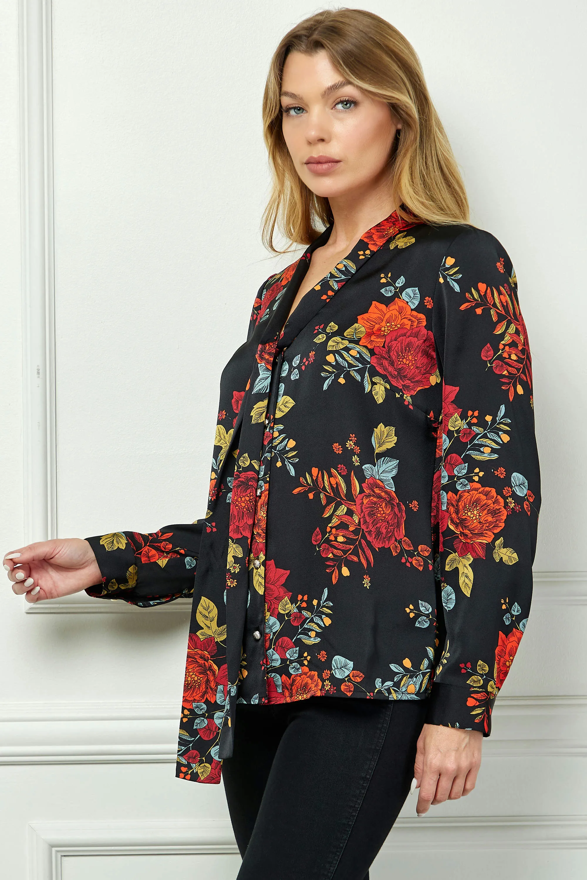 Long Cuff Sleeve Tie Neck Button Blouse in Black sold by Dress Barn product image thumbnail 4