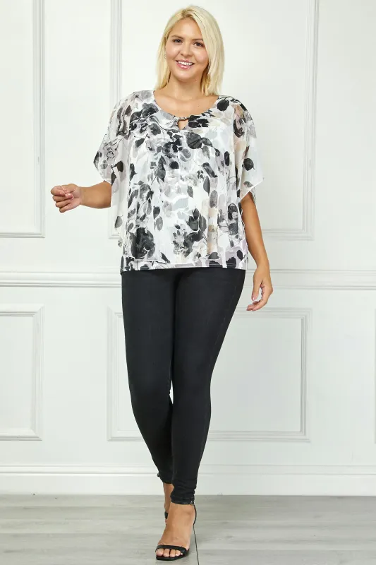 Poncho Tank Cutout Trim Mix Media Blouse in Cream - Plus sold by Dress Barn