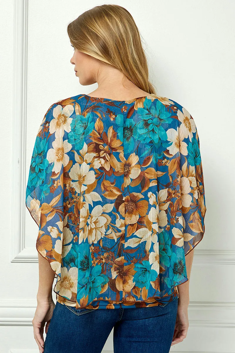 Poncho Tank Cutout Trim Mix Media Blouse in Turquoise sold by Dress Barn product image thumbnail 4