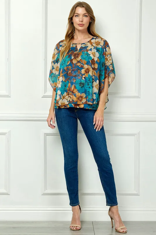Poncho Tank Cutout Trim Mix Media Blouse in Turquoise sold by Dress Barn