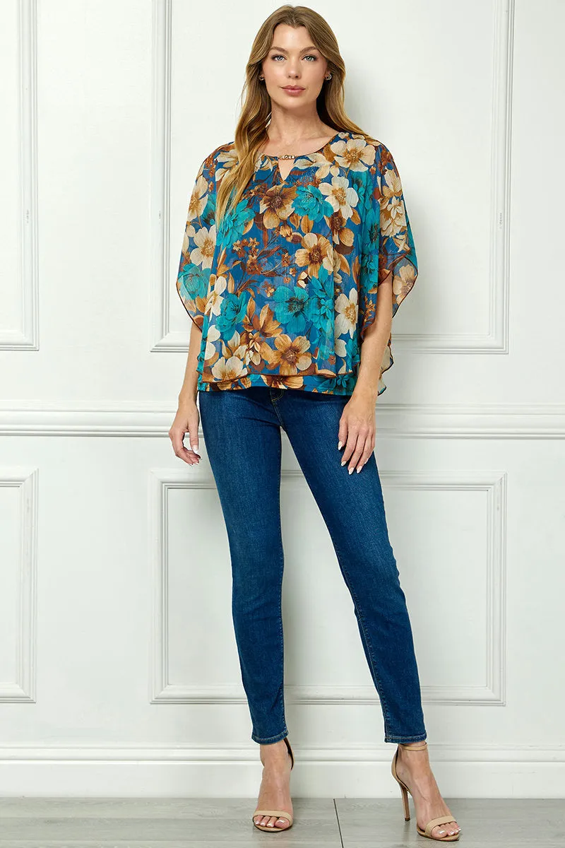 Poncho Tank Cutout Trim Mix Media Blouse in Turquoise sold by Dress Barn