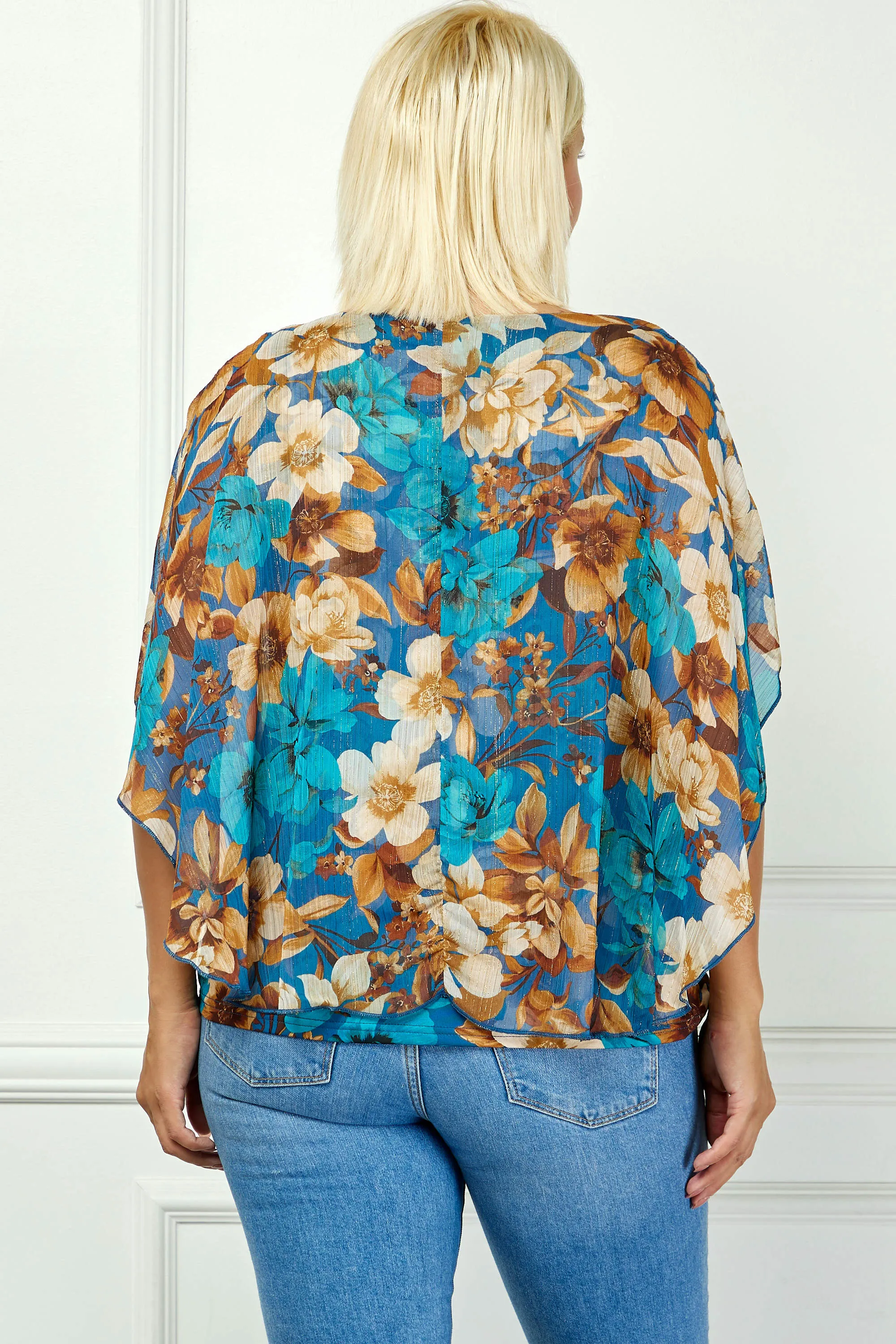 Poncho Tank Cutout Trim Mix Media Blouse in Turquoise - Plus sold by Dress Barn product image thumbnail 4