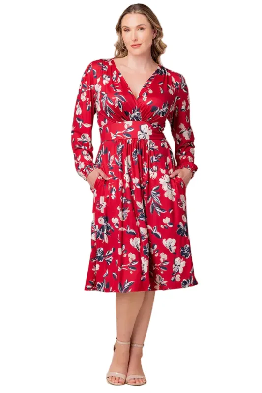 Diana Long Sleeve Midi Dress - Red Floral - Plus sold by Dress Barn