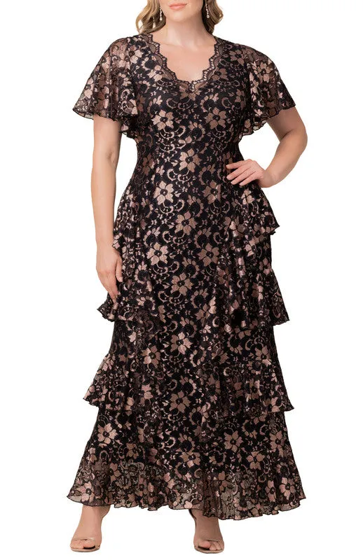Mon Ange Tiered Lace Evening Gown - Rose Gold - Plus made by Dress Barn