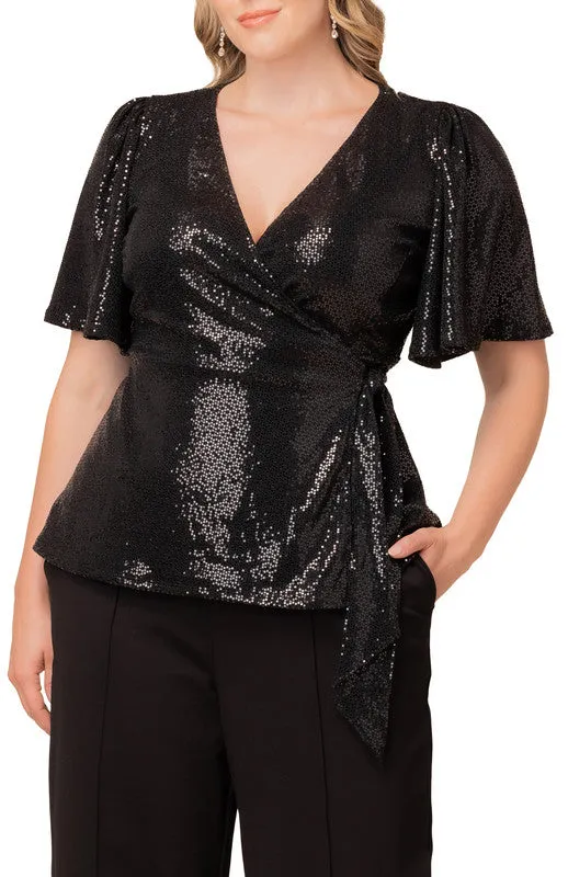 Shimmering Sequin Wrap Top - Plus sold by Dress Barn