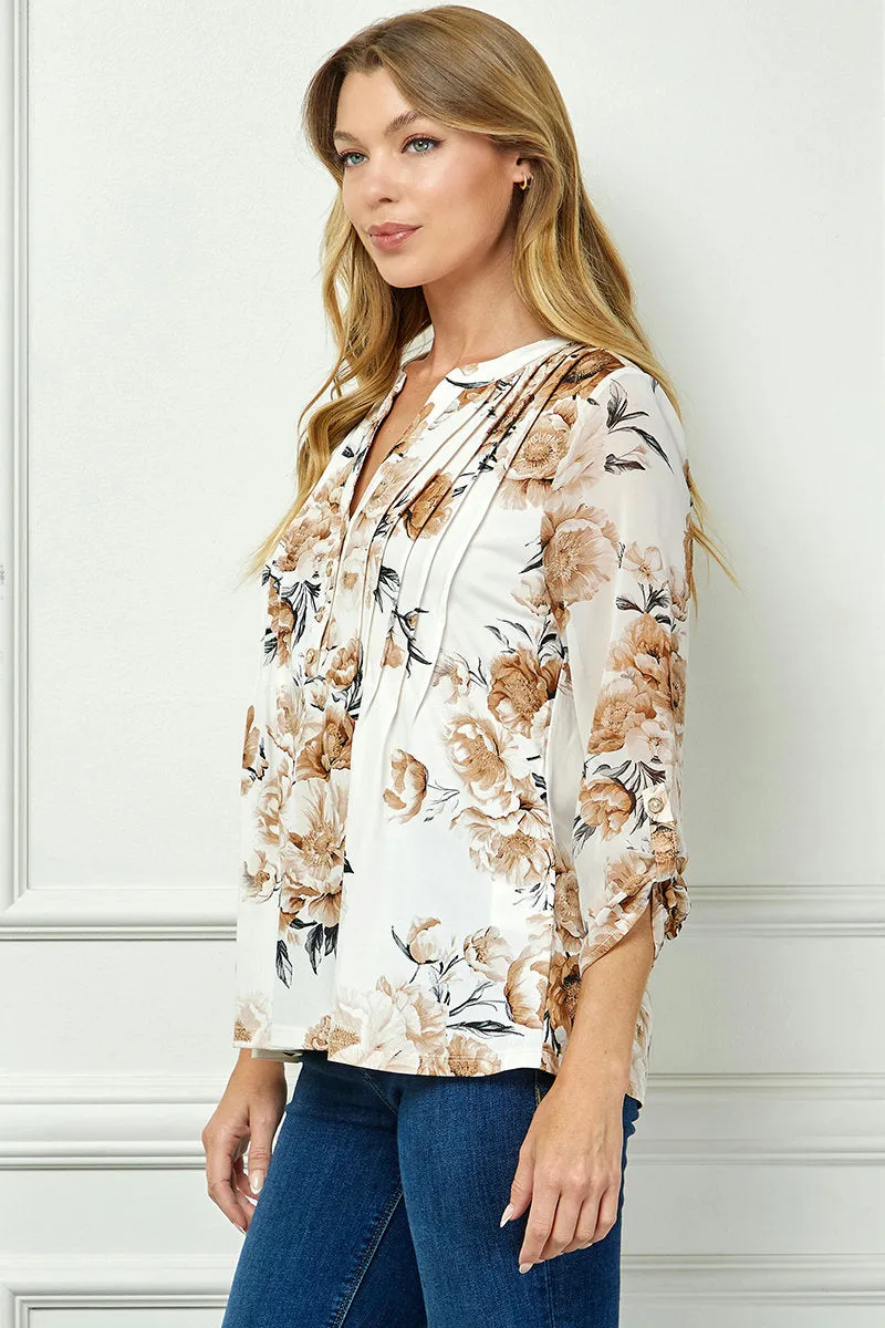 3/4 Button Tab Sleeve Pintuck Mandarin Collar Popover Blouse in Ivory sold by Dress Barn product image thumbnail 3