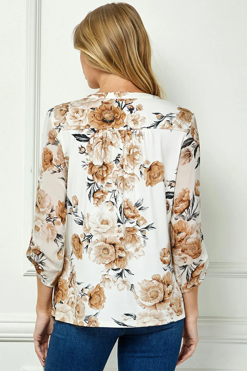 3/4 Button Tab Sleeve Pintuck Mandarin Collar Popover Blouse in Ivory sold by Dress Barn product image thumbnail 4