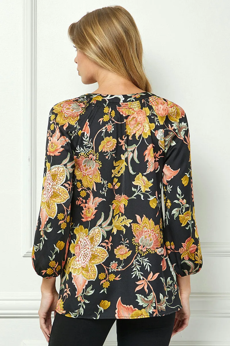 3/4 Elastic Cuff Sleeve Smock Detail Mandarin Collar Popover Blouse in Black sold by Dress Barn product image thumbnail 4