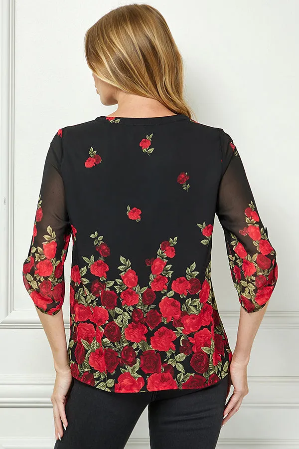 3/4 Button Tab Sleeve Mandarin Collar Popover Blouse in Black sold by Dress Barn product image thumbnail 4