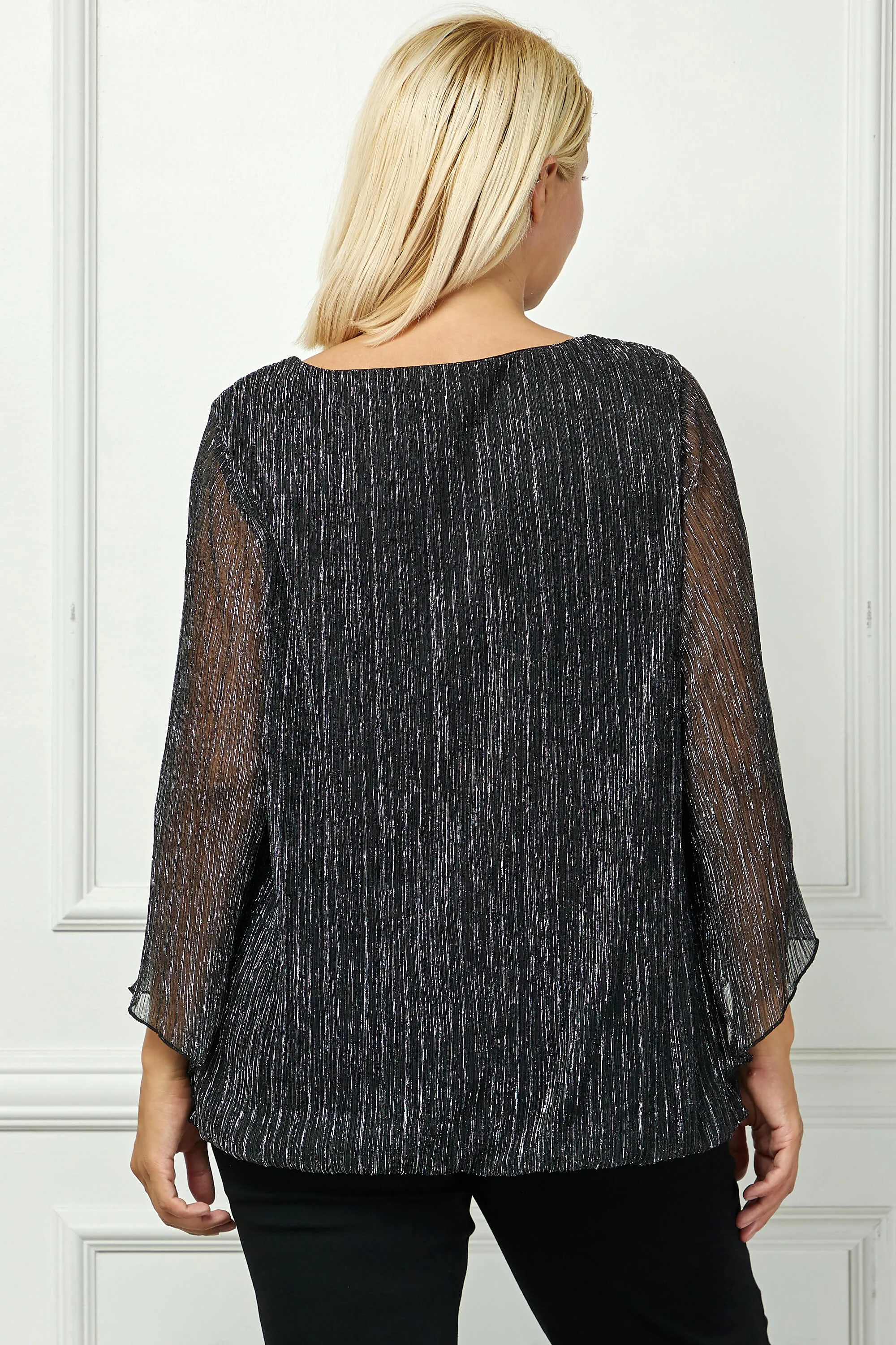 3/4 Flare Sleeve Cutout Neck Bubble Blouse in Black - Plus sold by Dress Barn product image thumbnail 4