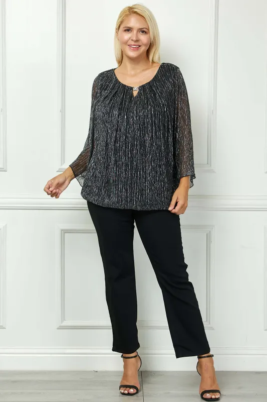 3/4 Flare Sleeve Cutout Neck Bubble Blouse in Black - Plus sold by Dress Barn