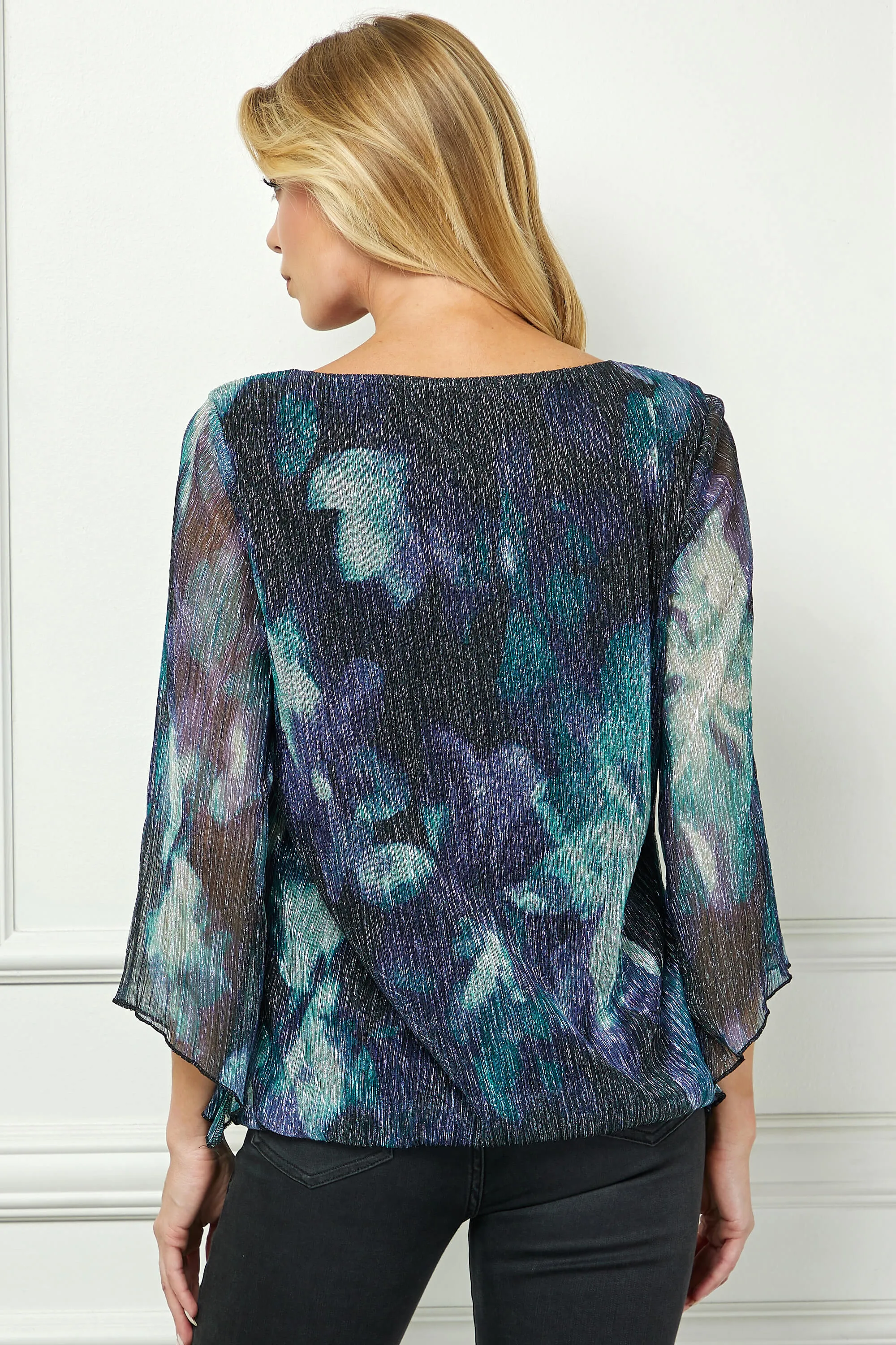 3/4 Flare Sleeve Cutout Neck Bubble Blouse in Blue sold by Dress Barn product image thumbnail 4