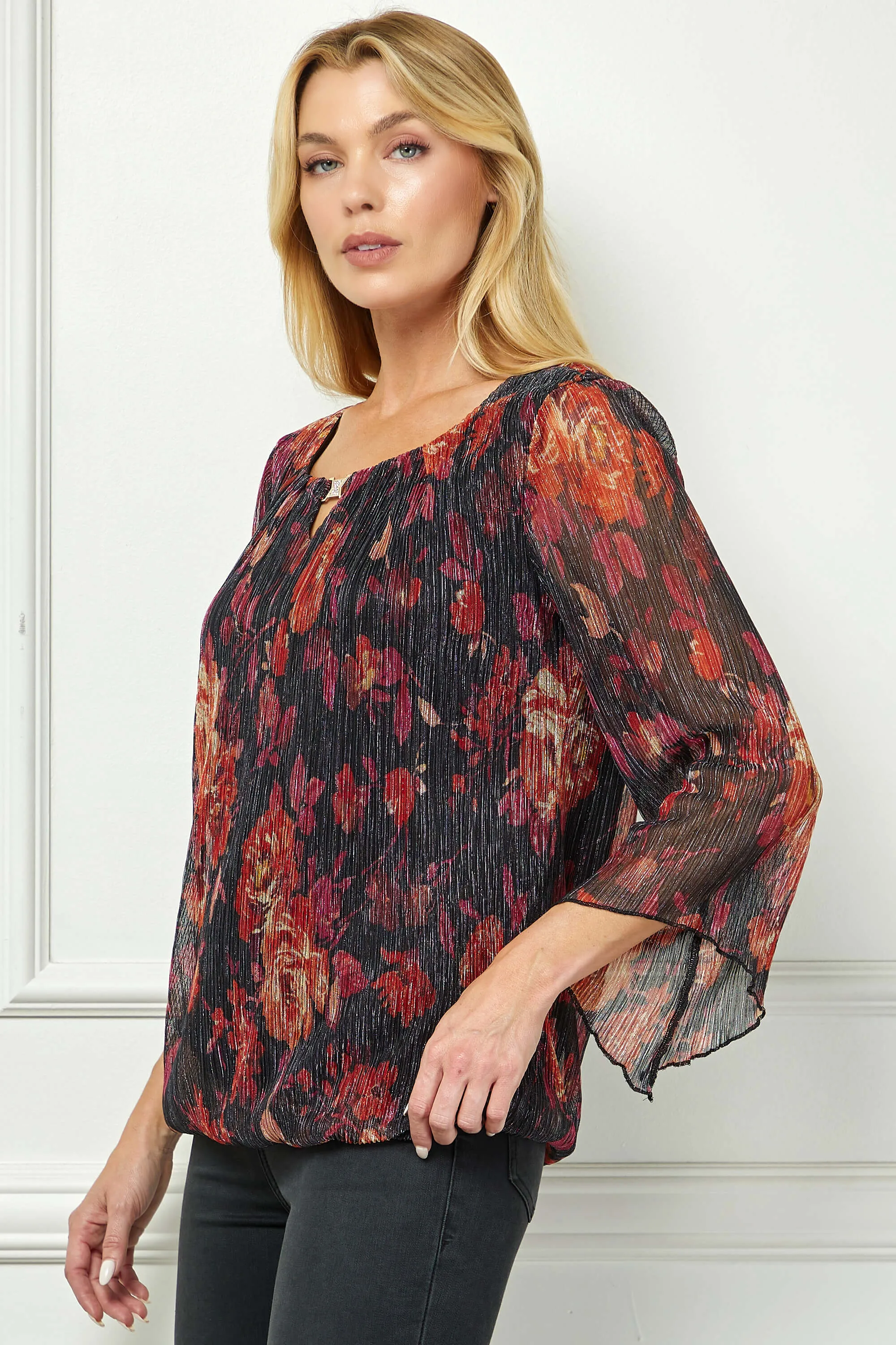 3/4 Flare Sleeve Cutout Neck Bubble Blouse in Red sold by Dress Barn product image thumbnail 3