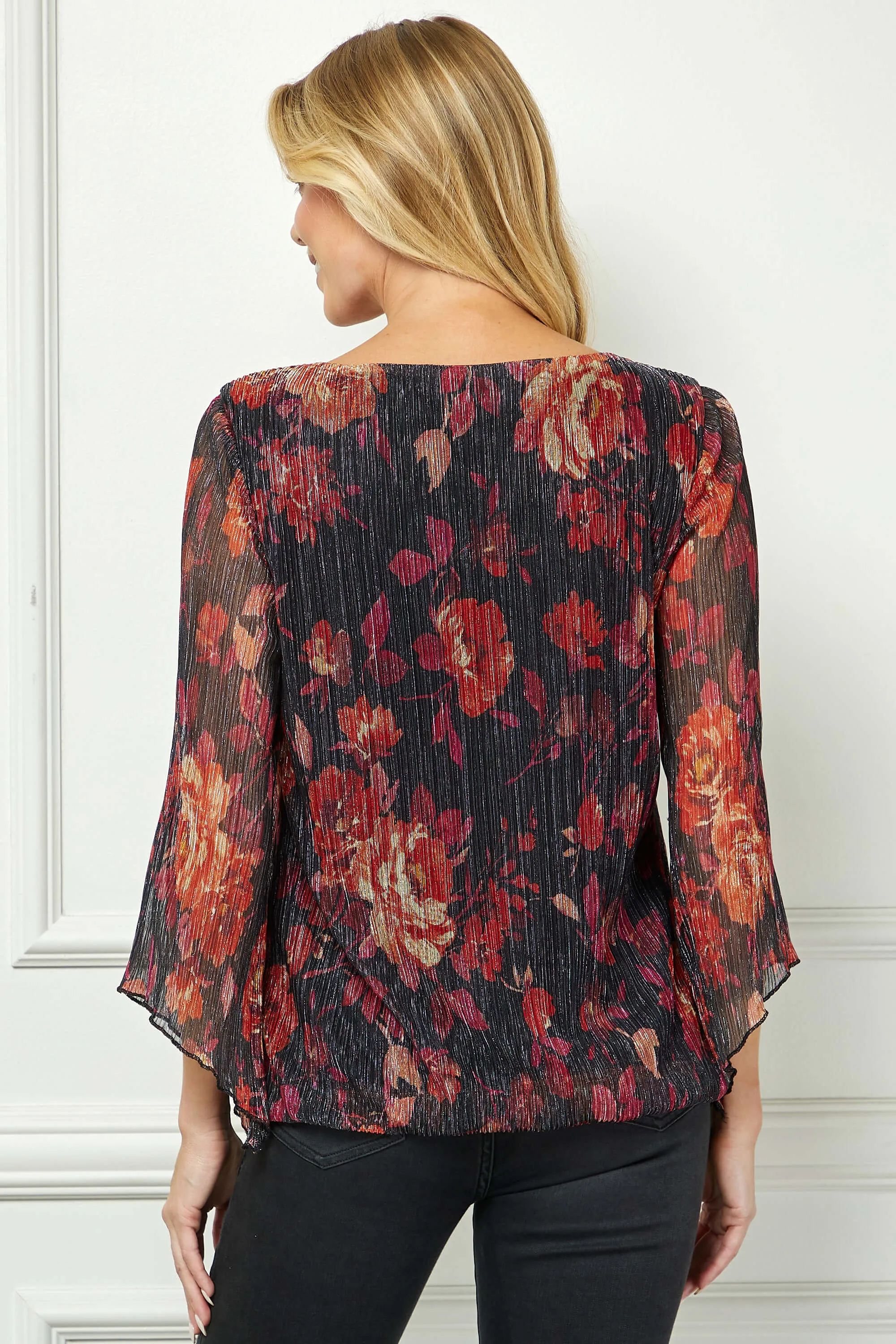 3/4 Flare Sleeve Cutout Neck Bubble Blouse in Red sold by Dress Barn product image thumbnail 4