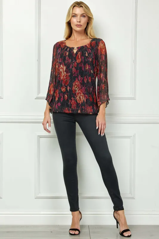 3/4 Flare Sleeve Cutout Neck Bubble Blouse in Red sold by Dress Barn