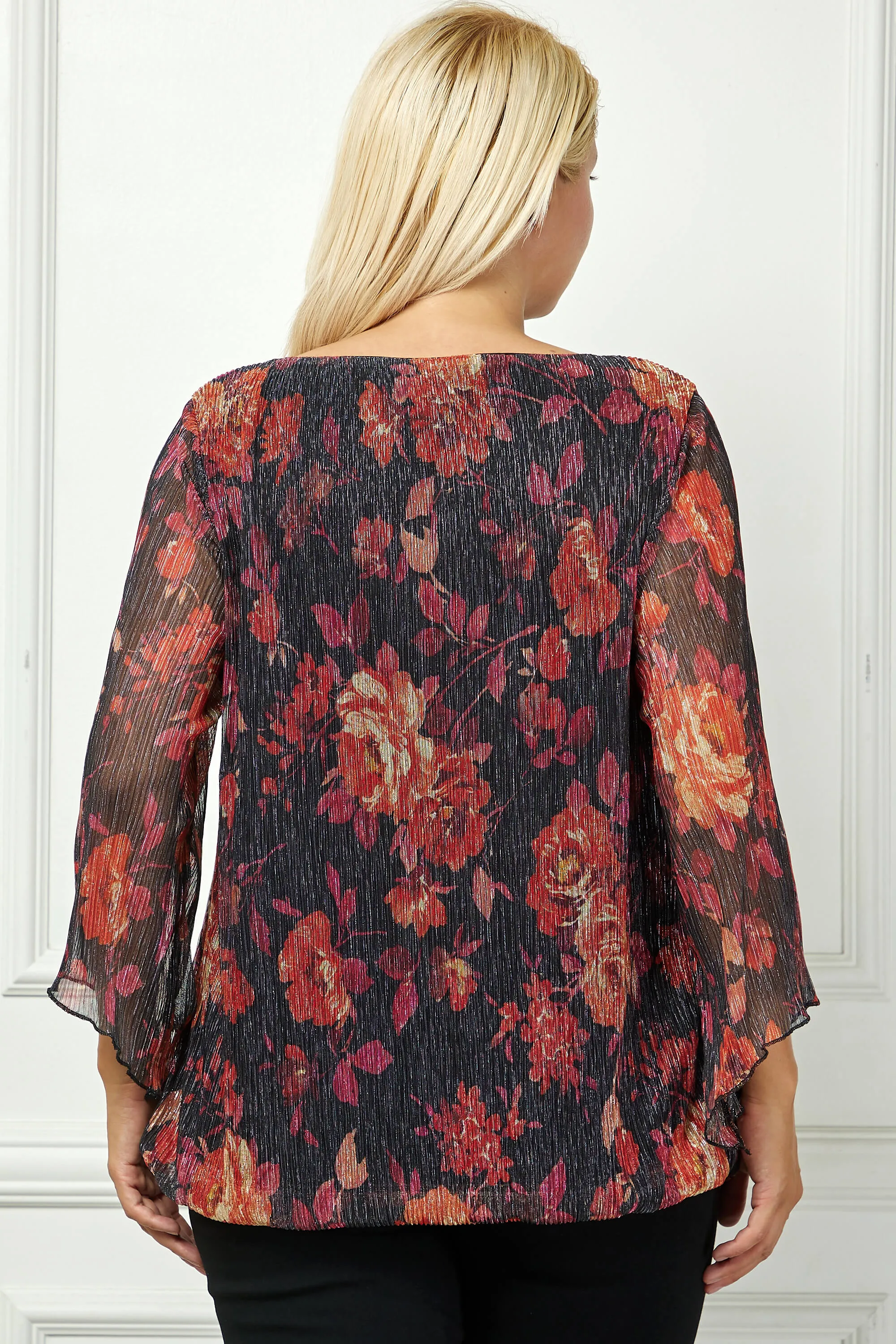 3/4 Flare Sleeve Cutout Neck Bubble Blouse in Red -Plus sold by Dress Barn product image thumbnail 4