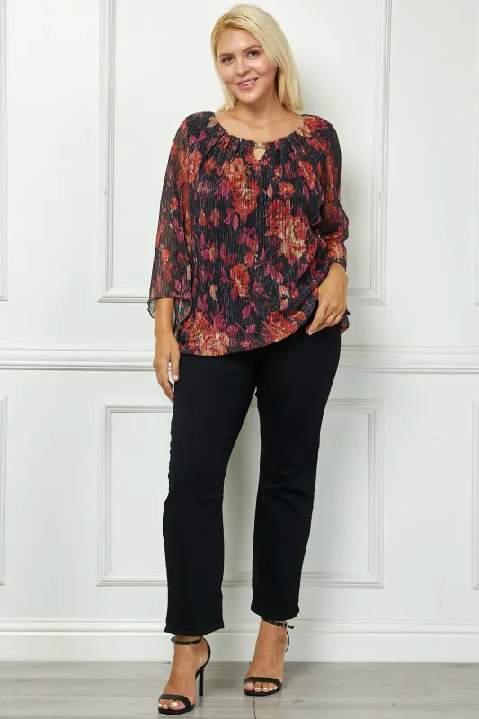3/4 Flare Sleeve Cutout Neck Bubble Blouse in Red -Plus sold by Dress Barn