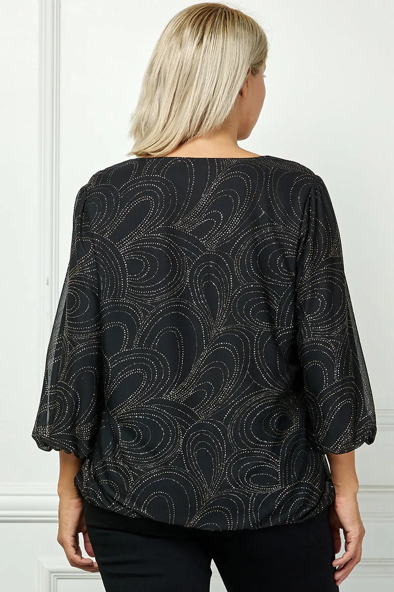 3/4 Puff Sleeve V-Neck Bubble Blouse in Black - Plus sold by Dress Barn product image thumbnail 4