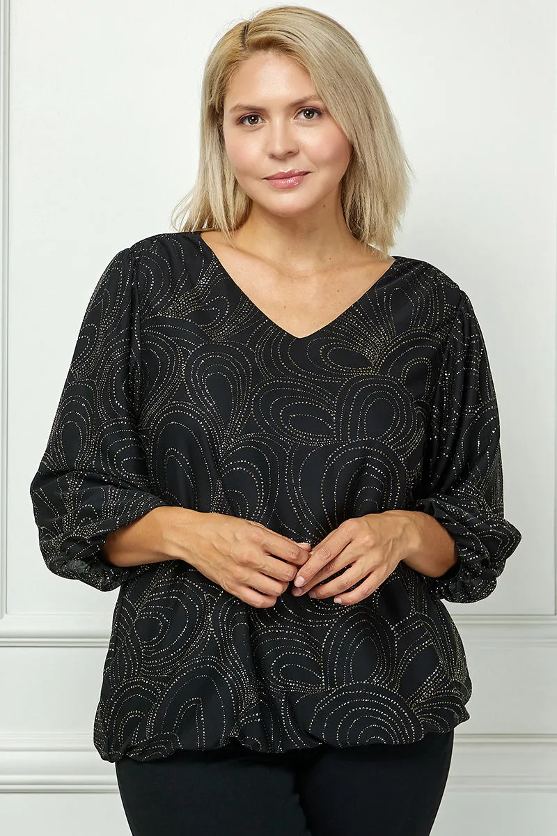 3/4 Puff Sleeve V-Neck Bubble Blouse in Black - Plus sold by Dress Barn product image thumbnail 2
