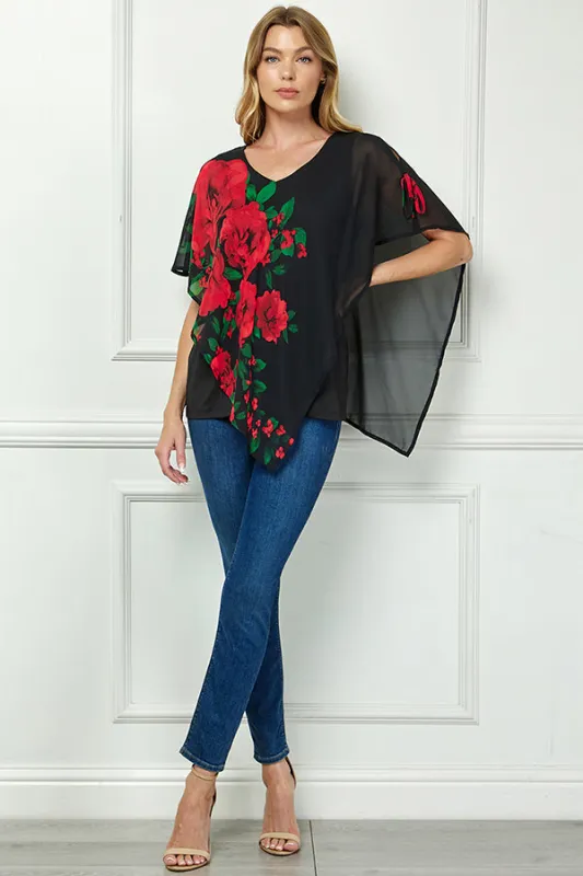 Cold Shoulder Tie Sleeve Poncho with V-neck Tank Blouse in Red sold by Dress Barn
