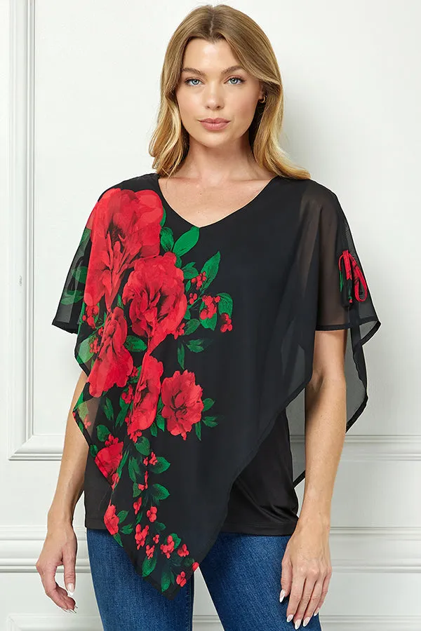 Cold Shoulder Tie Sleeve Poncho with V-neck Tank Blouse in Red sold by Dress Barn product image thumbnail 2