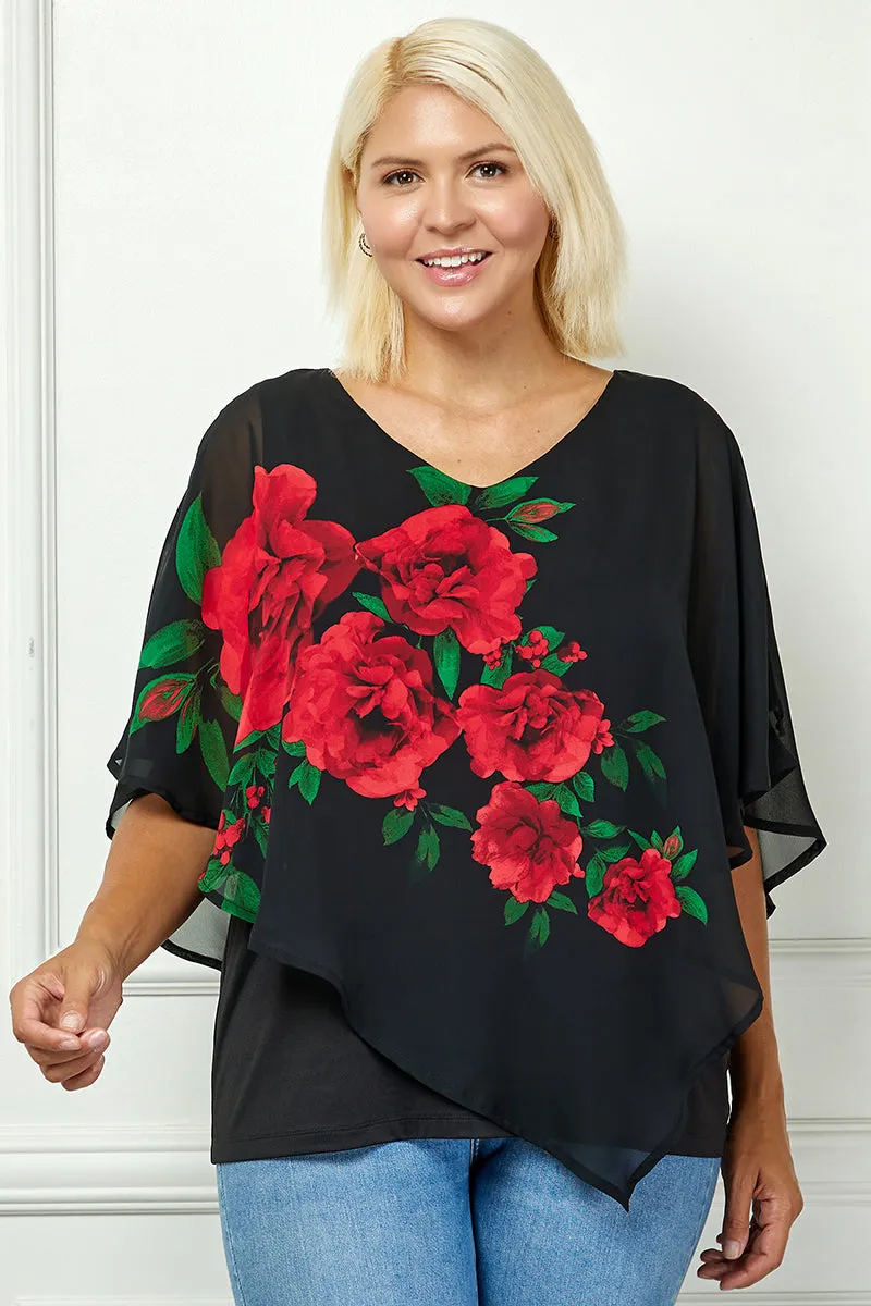 Cold Shoulder Tie Sleeve Poncho with V-neck Tank Blouse in Red -Plus sold by Dress Barn product image thumbnail 2