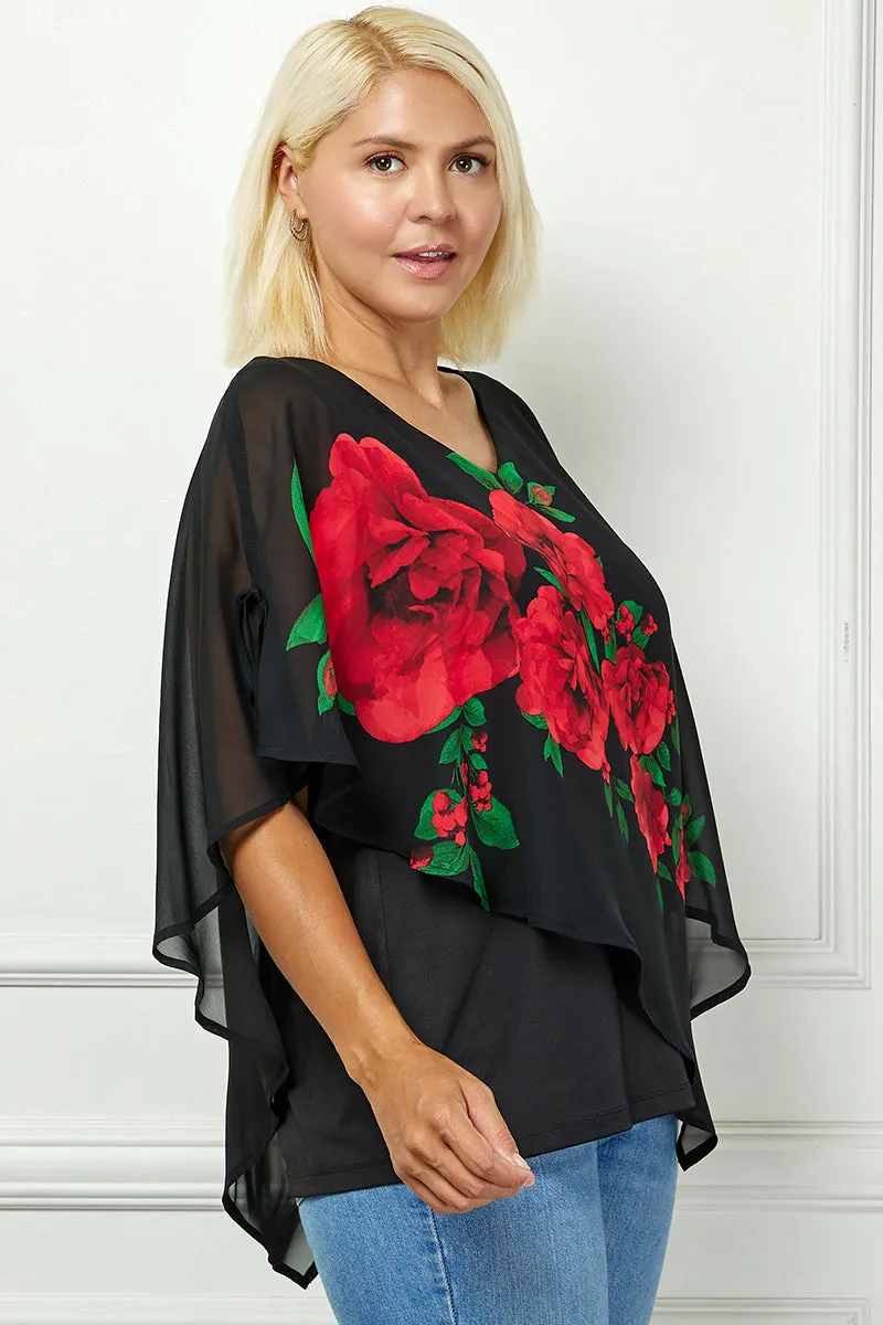 Cold Shoulder Tie Sleeve Poncho with V-neck Tank Blouse in Red -Plus sold by Dress Barn product image thumbnail 3