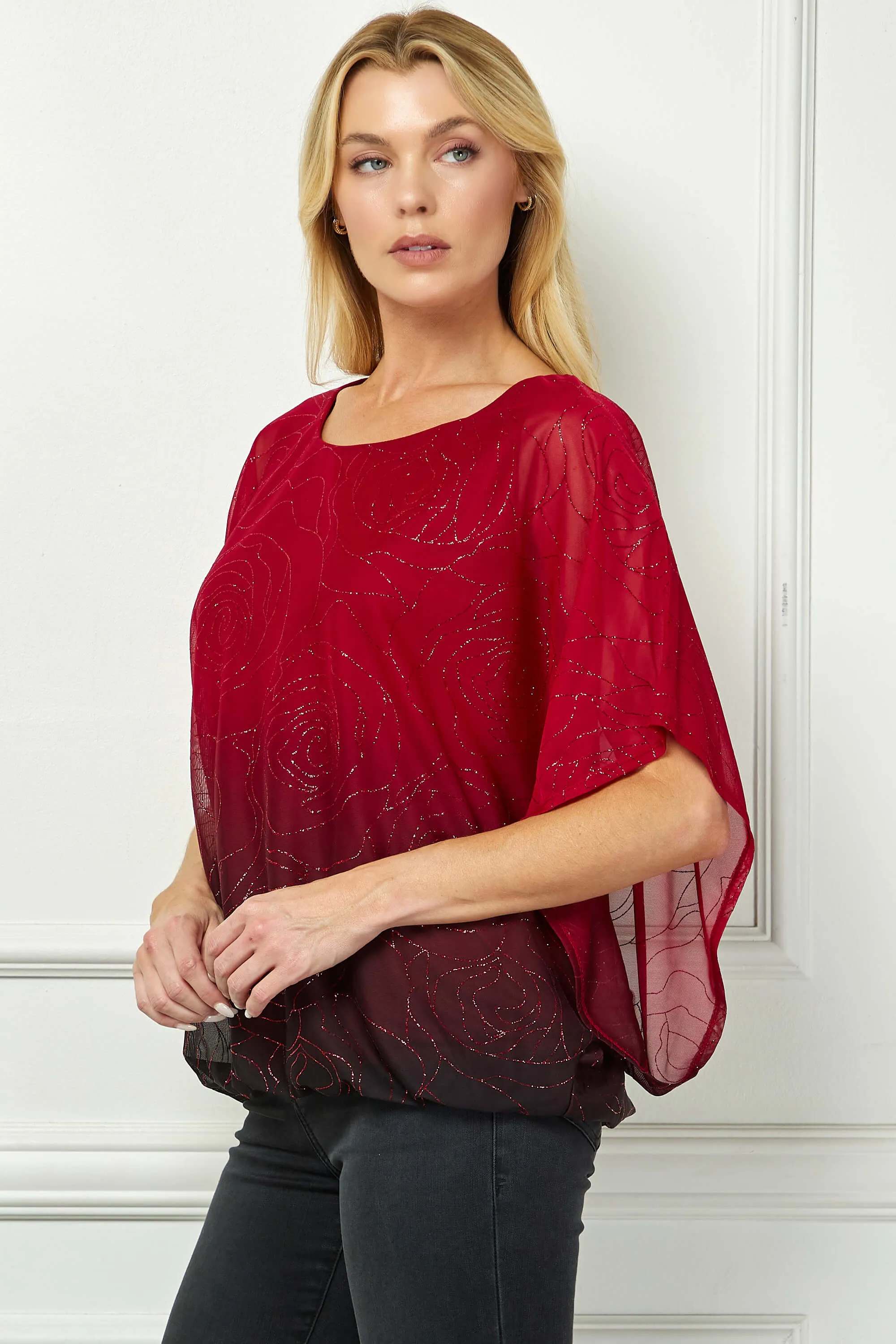 Elbow Sleeve Poncho Cutout Knot Back Bubble Blouse in Red sold by Dress Barn product image thumbnail 3