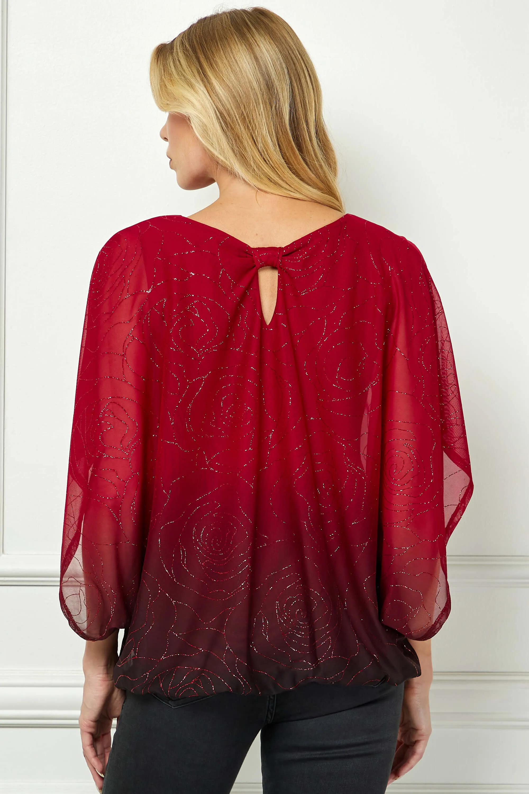 Elbow Sleeve Poncho Cutout Knot Back Bubble Blouse in Red sold by Dress Barn product image thumbnail 4