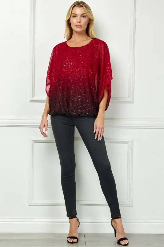 Elbow Sleeve Poncho Cutout Knot Back Bubble Blouse in Red sold by Dress Barn