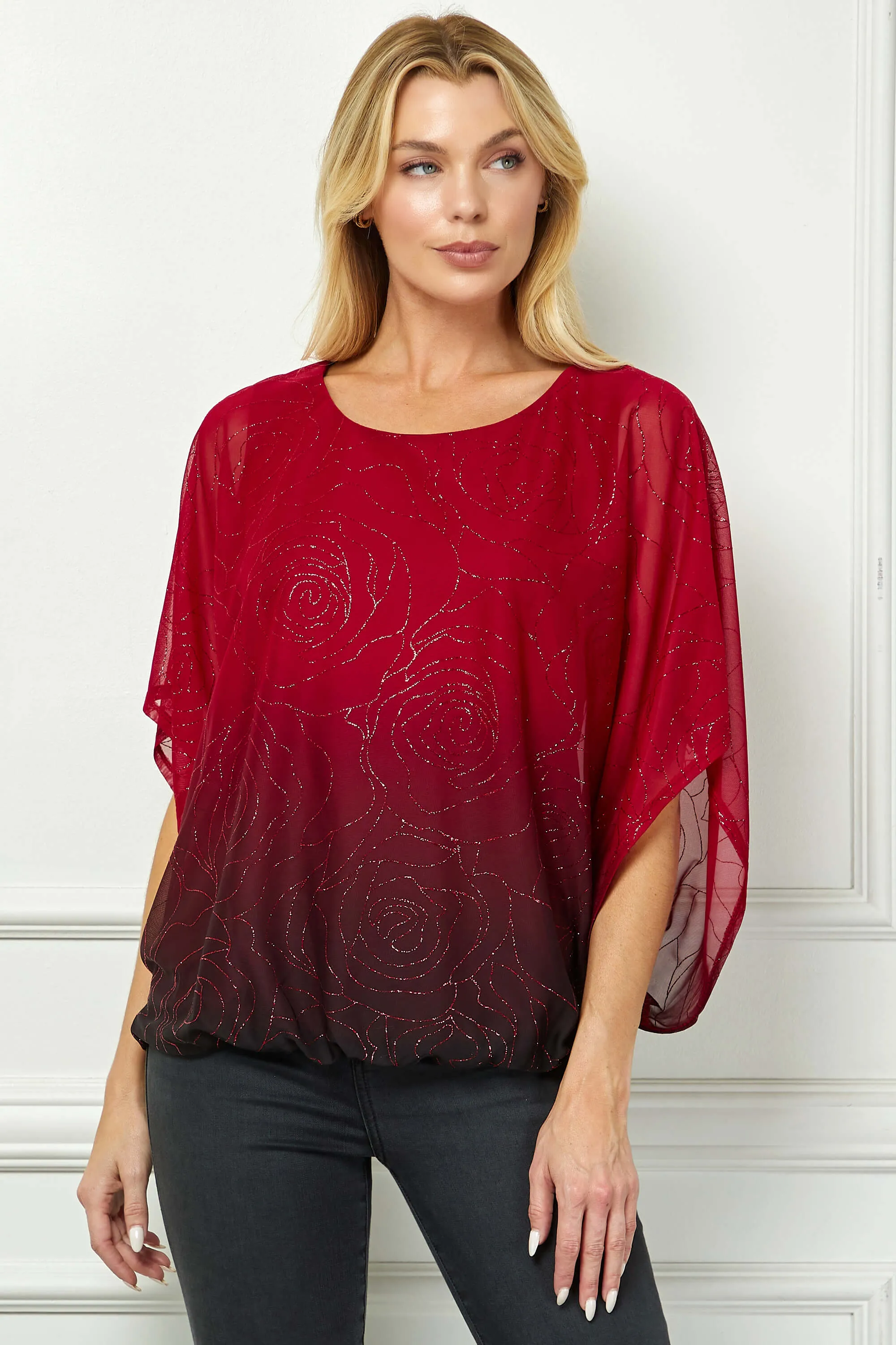 Elbow Sleeve Poncho Cutout Knot Back Bubble Blouse in Red sold by Dress Barn product image thumbnail 2