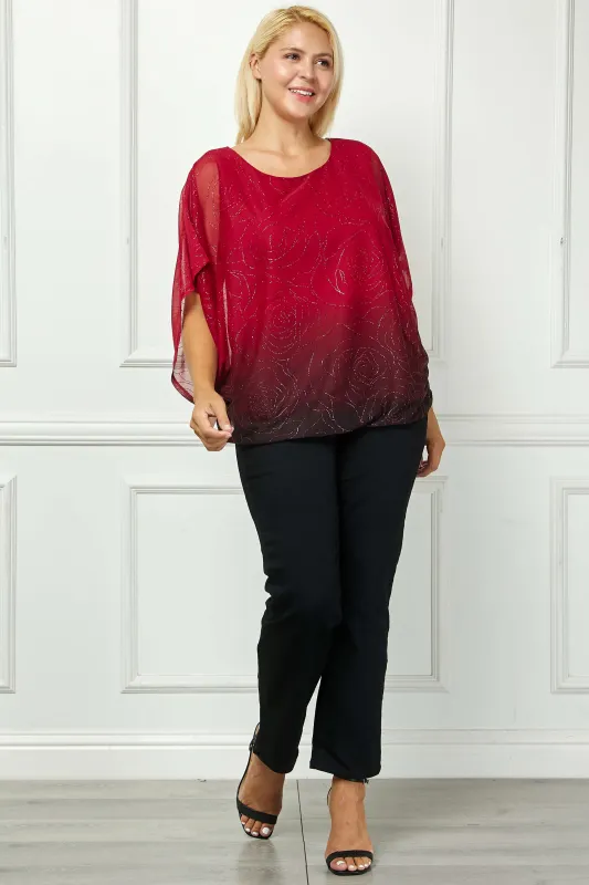Elbow Sleeve Poncho Cutout Knot Back Bubble Blouse in Red - Plus sold by Dress Barn