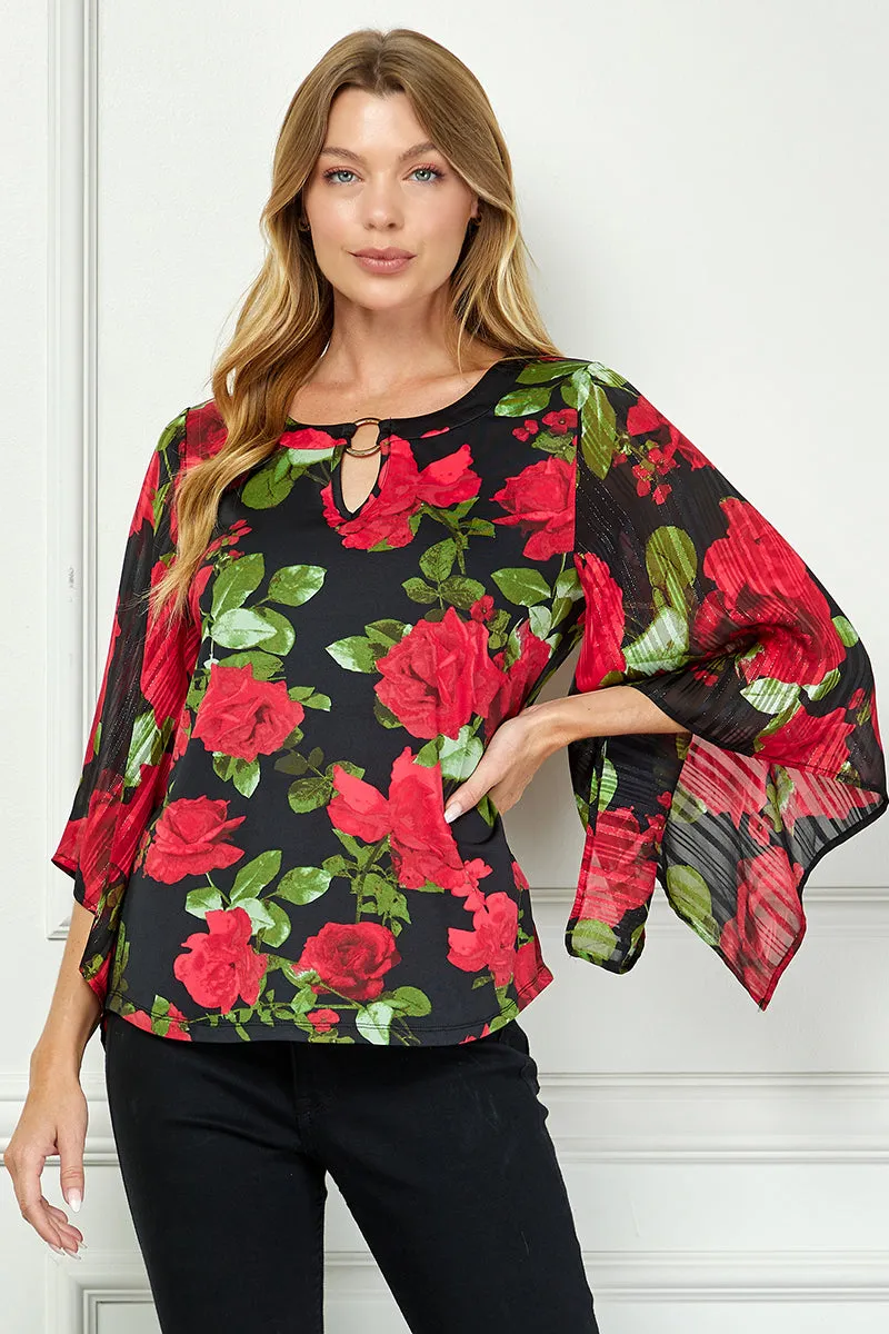 Kimono Sleeve Cutout Trim Mix Media Blouse in Black sold by Dress Barn product image thumbnail 2