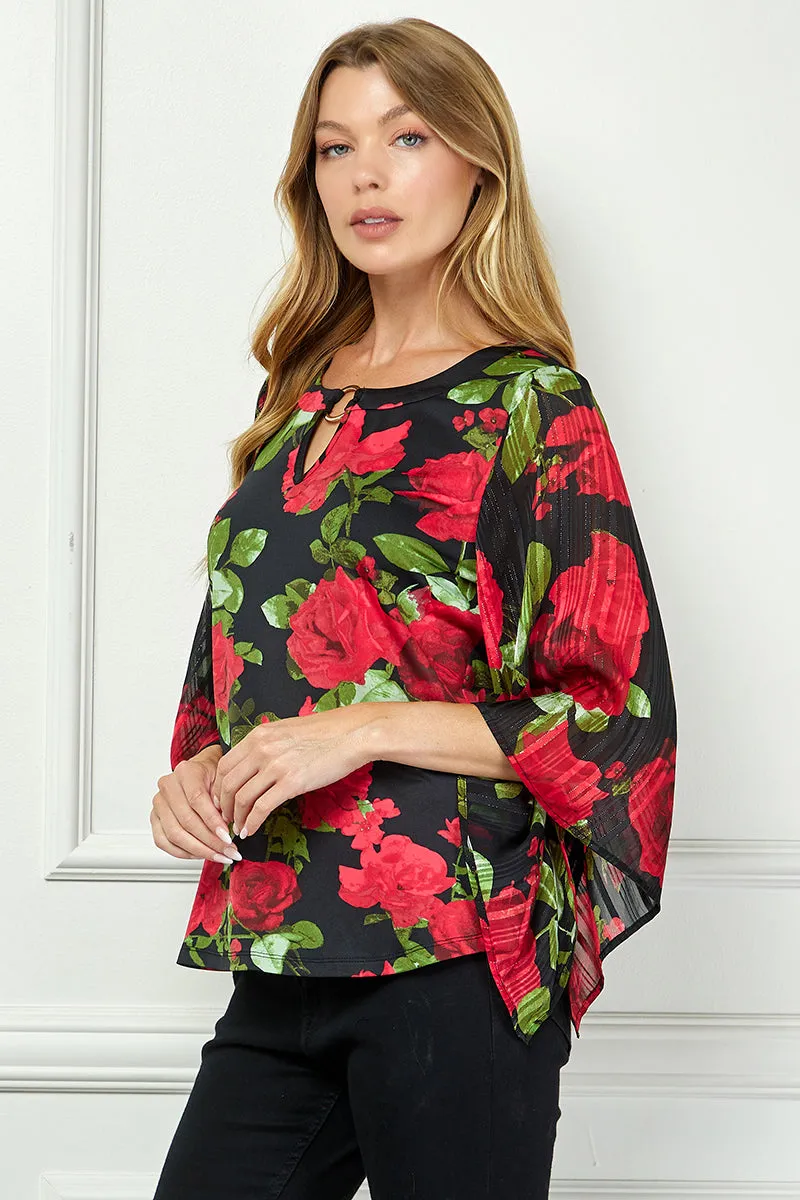 Kimono Sleeve Cutout Trim Mix Media Blouse in Black sold by Dress Barn product image thumbnail 3
