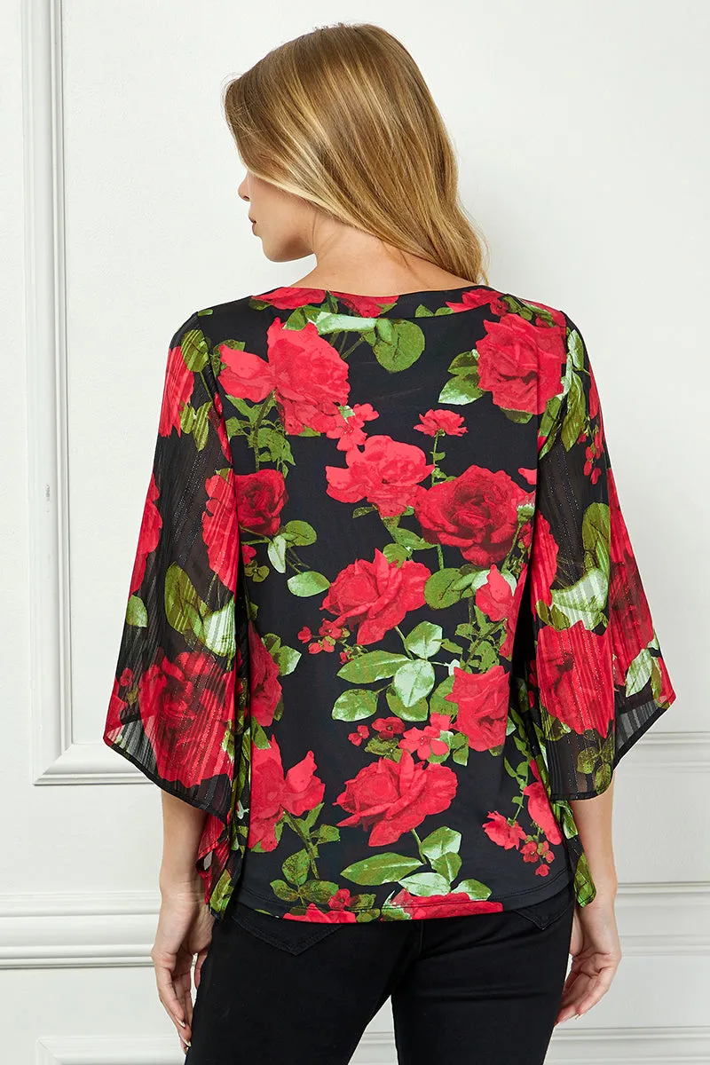 Kimono Sleeve Cutout Trim Mix Media Blouse in Black sold by Dress Barn product image thumbnail 4