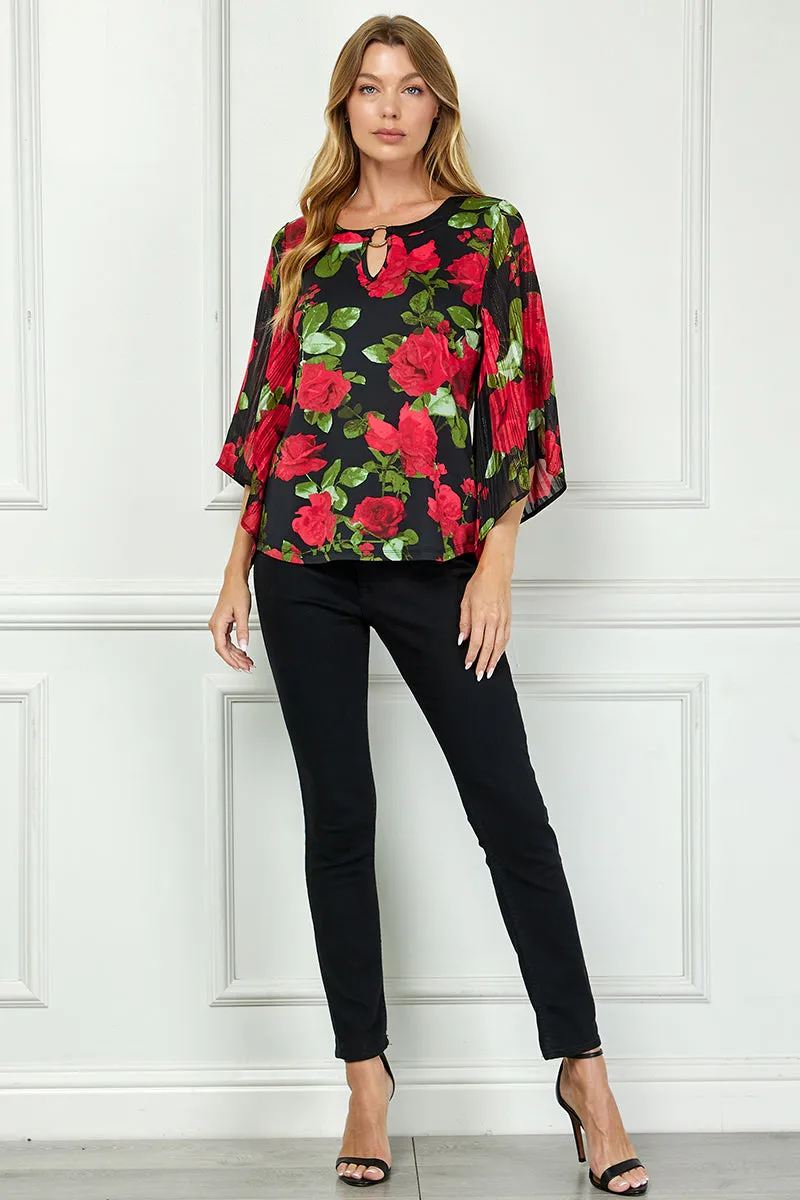 Kimono Sleeve Cutout Trim Mix Media Blouse in Black sold by Dress Barn