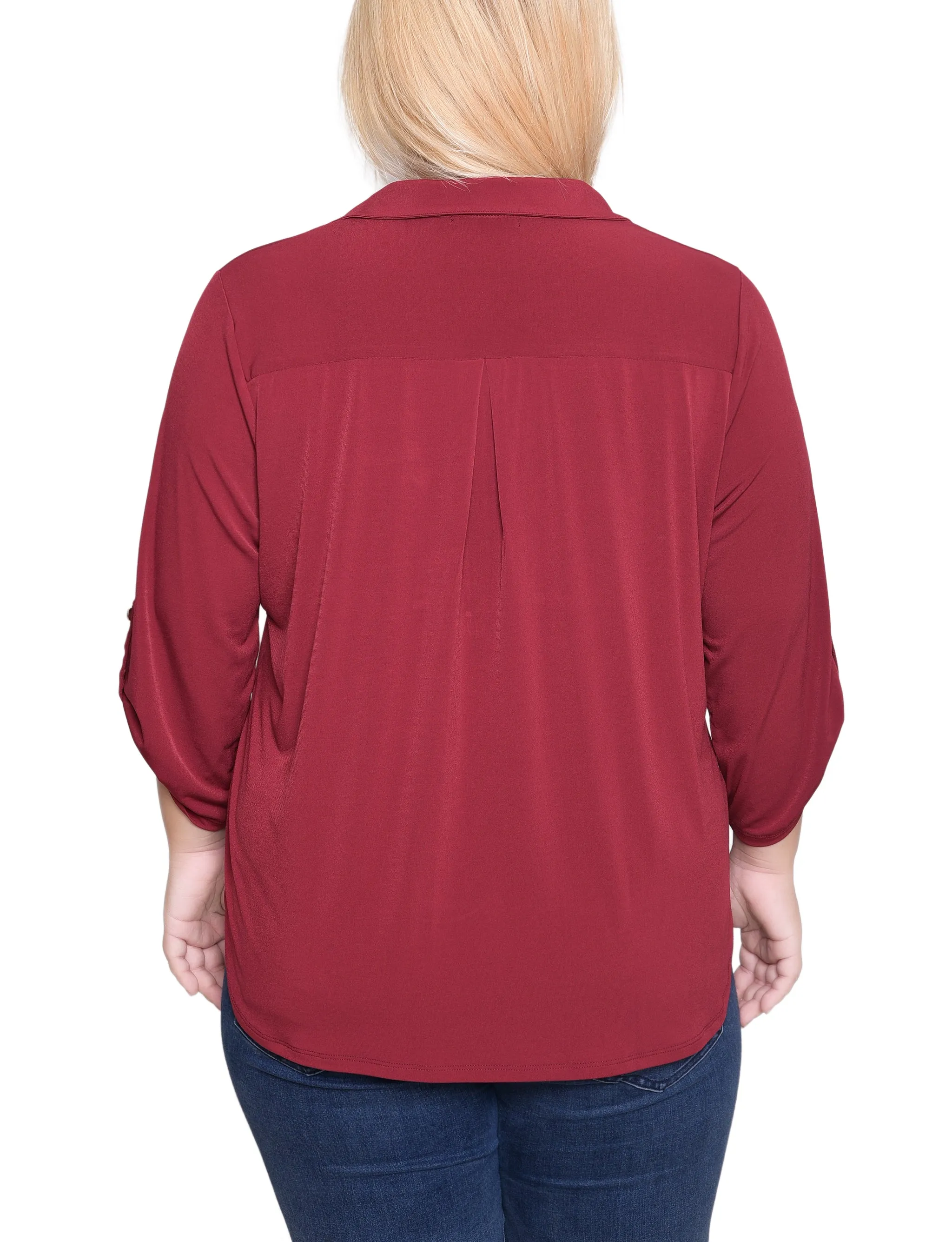 NY Collection Plus Size 3/4 Roll Tab Zip Front Top - Burgandy sold by Dress Barn product image thumbnail 4